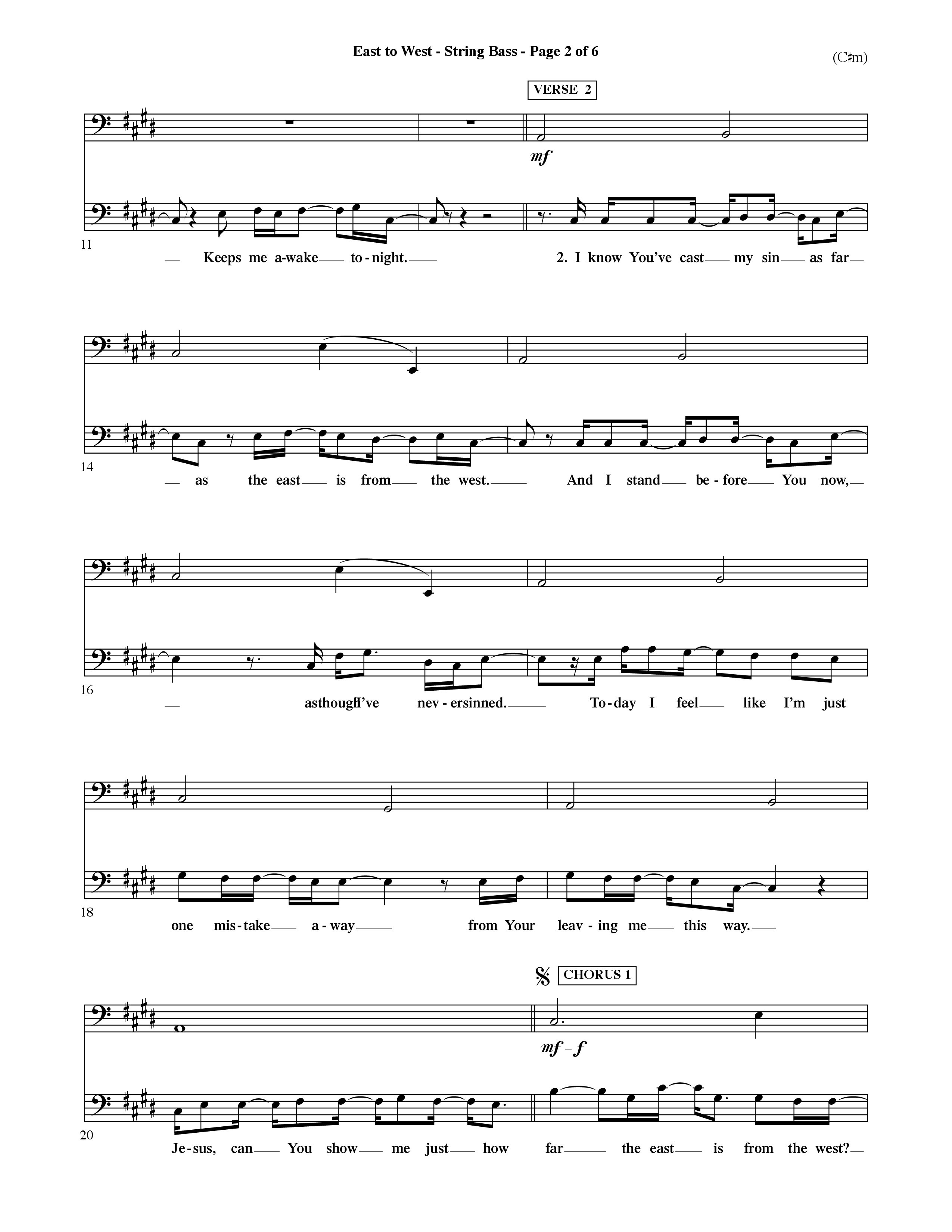East To West (Choral Anthem SATB) Double Bass (Word Music Choral / Orch. Dave Williamson)
