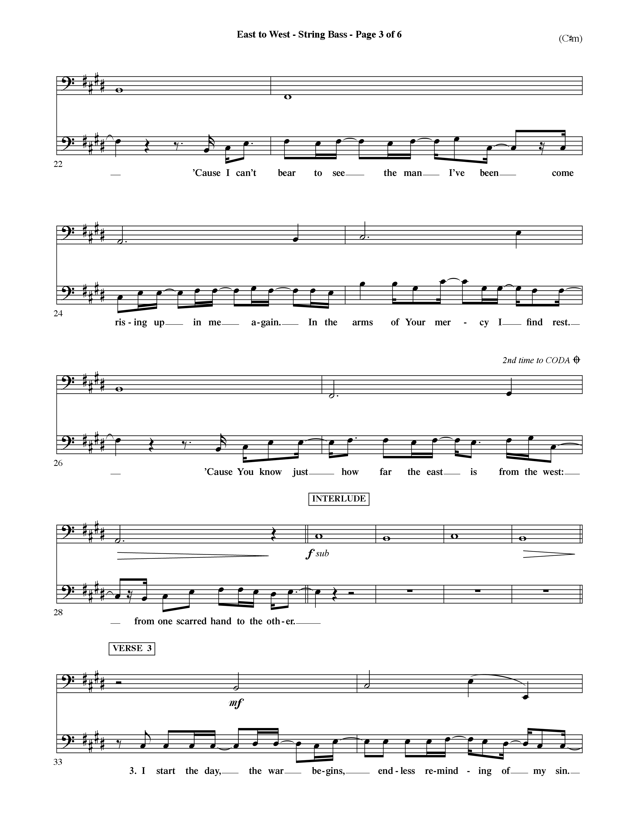 East To West (Choral Anthem SATB) Double Bass (Word Music Choral / Orch. Dave Williamson)