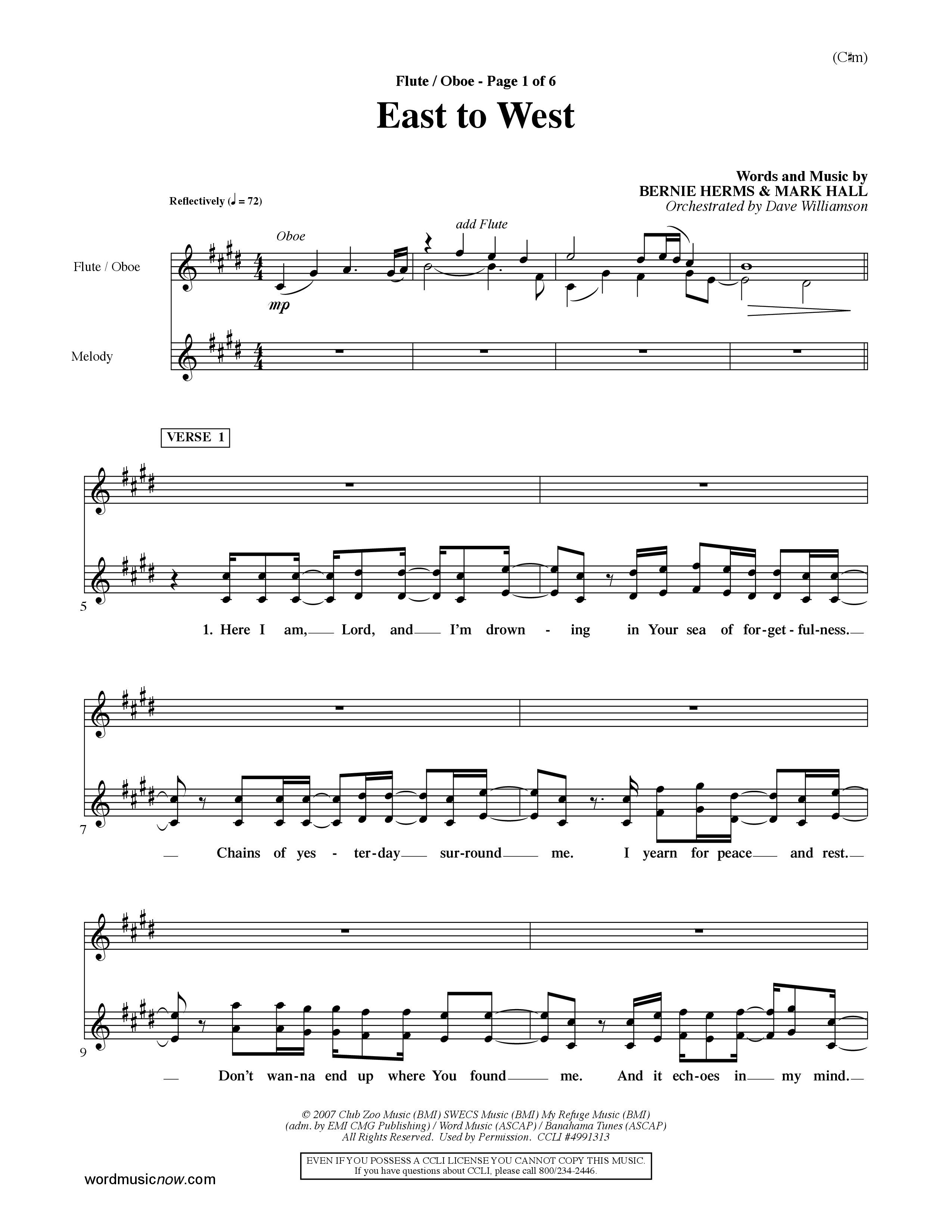 East To West (Choral Anthem SATB) Flute/Oboe (Word Music Choral / Orch. Dave Williamson)
