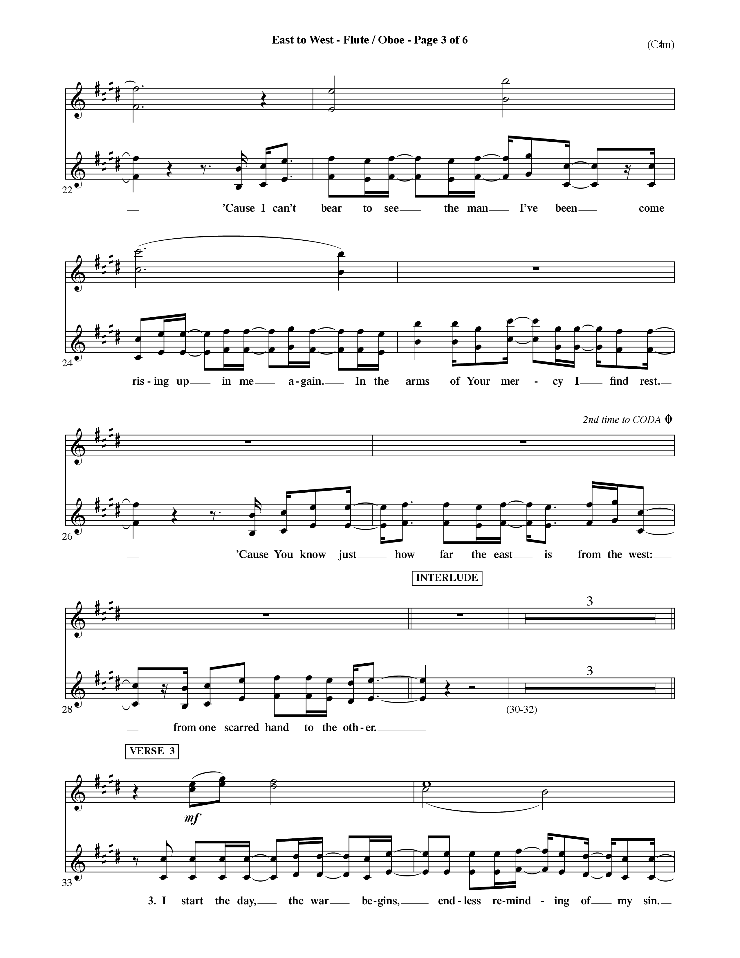 East To West (Choral Anthem SATB) Flute/Oboe (Word Music Choral / Orch. Dave Williamson)