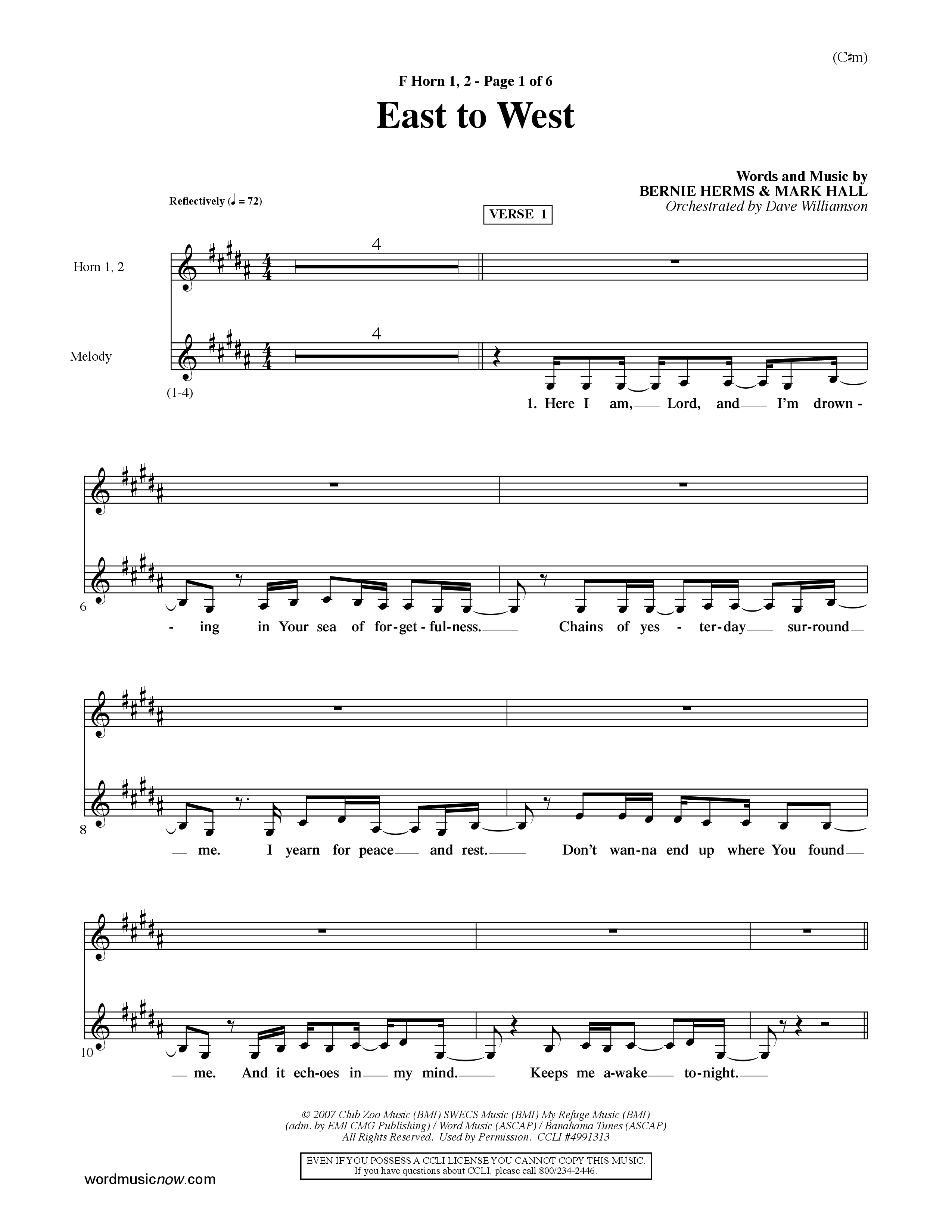 East To West (Choral Anthem SATB) French Horn (Word Music Choral / Orch. Dave Williamson)