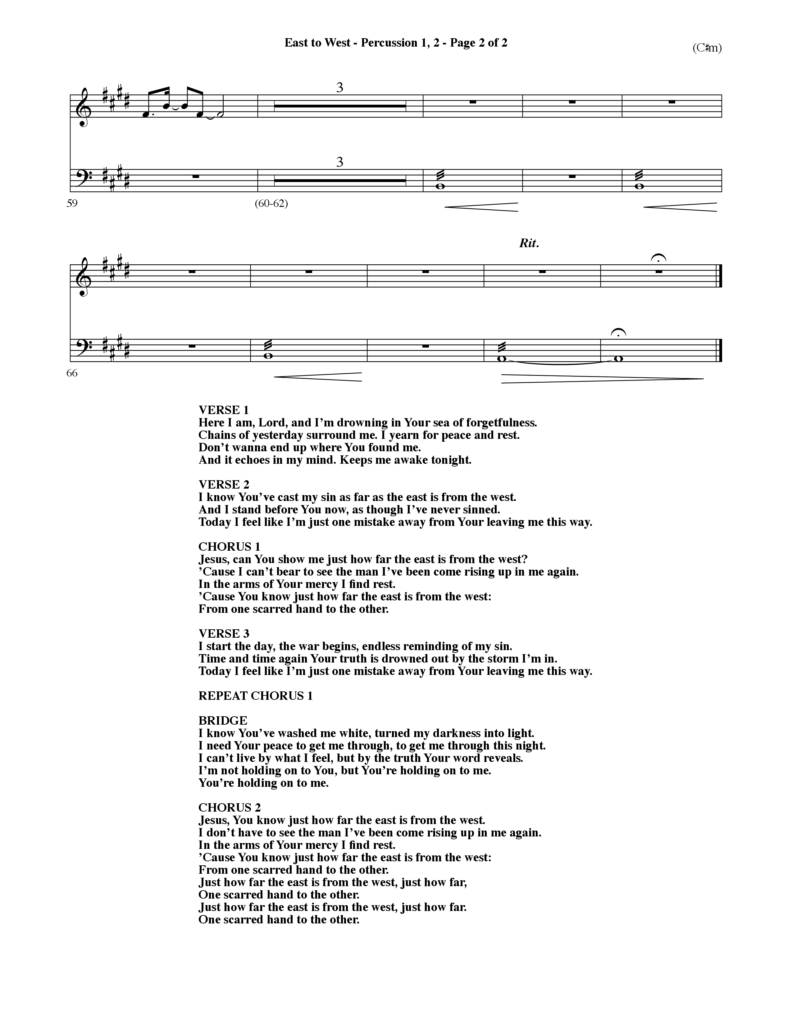 East To West (Choral Anthem SATB) Percussion 1/2 (Word Music Choral / Orch. Dave Williamson)