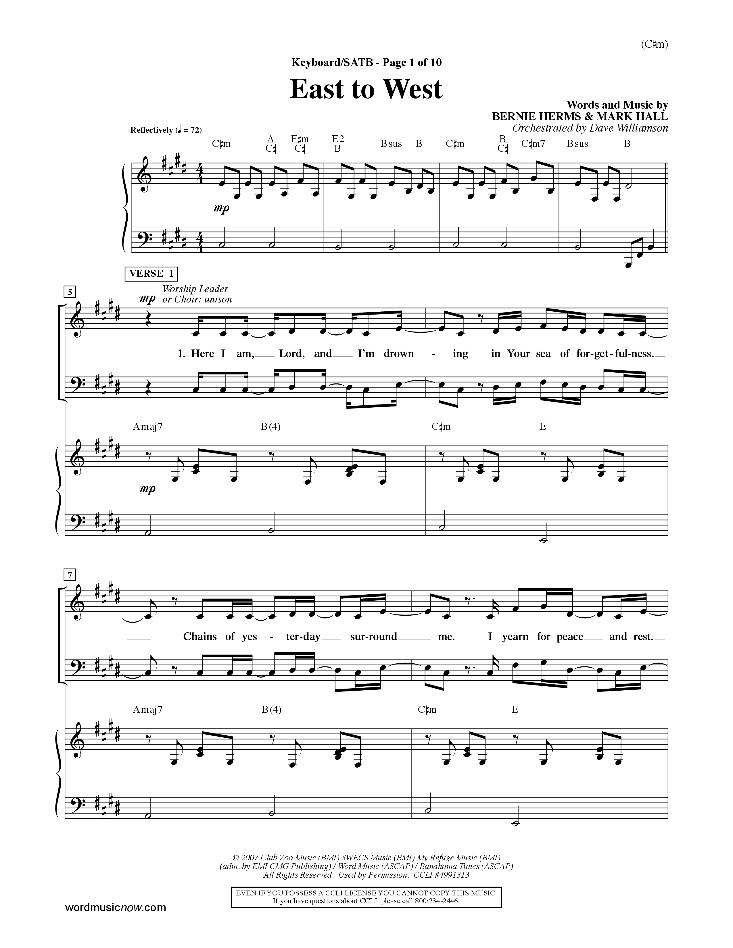 East To West (Choral Anthem SATB) Keyboard/Vocal (SATB) (Word Music Choral / Orch. Dave Williamson)