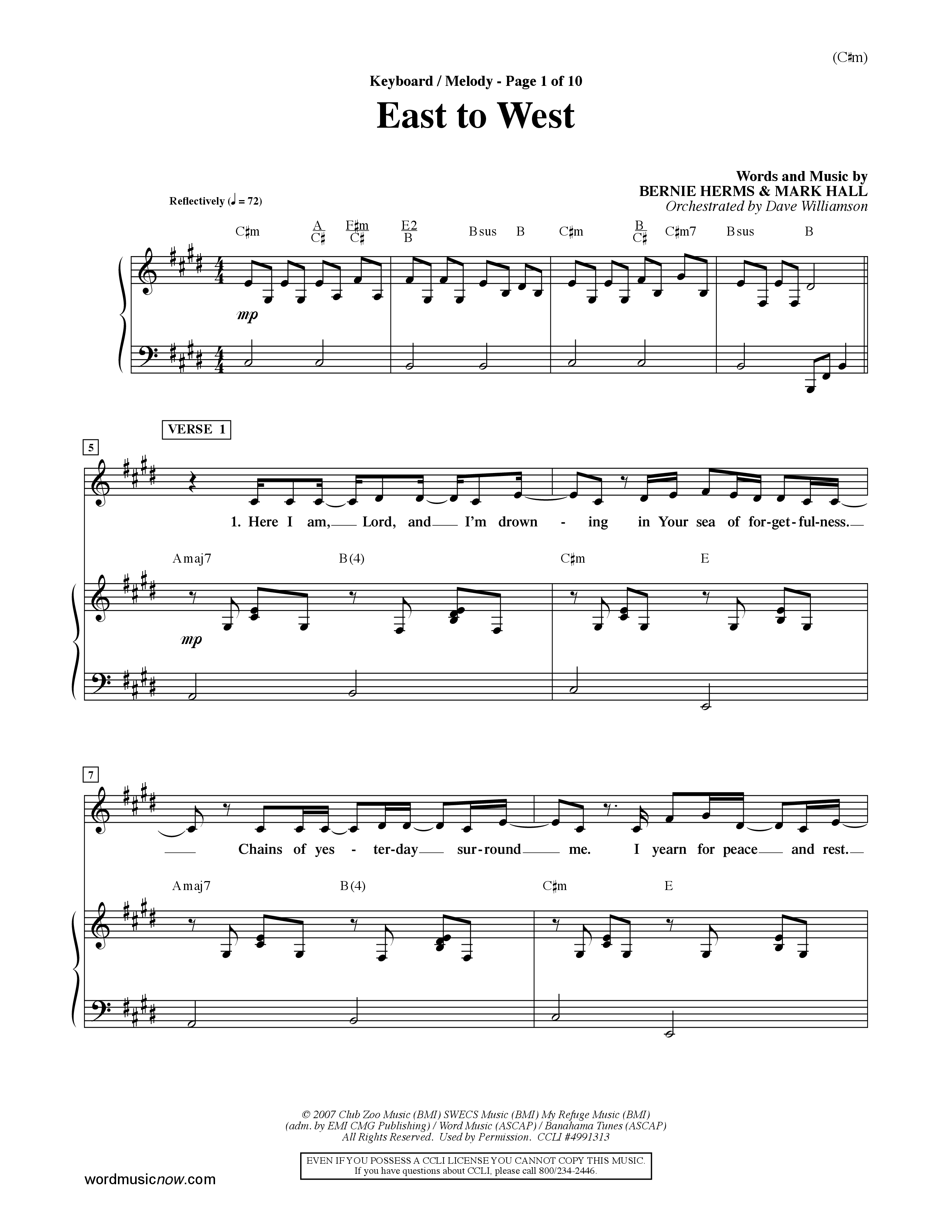 East To West (Choral Anthem SATB) Piano/Vocal (Melody) (Word Music Choral / Orch. Dave Williamson)