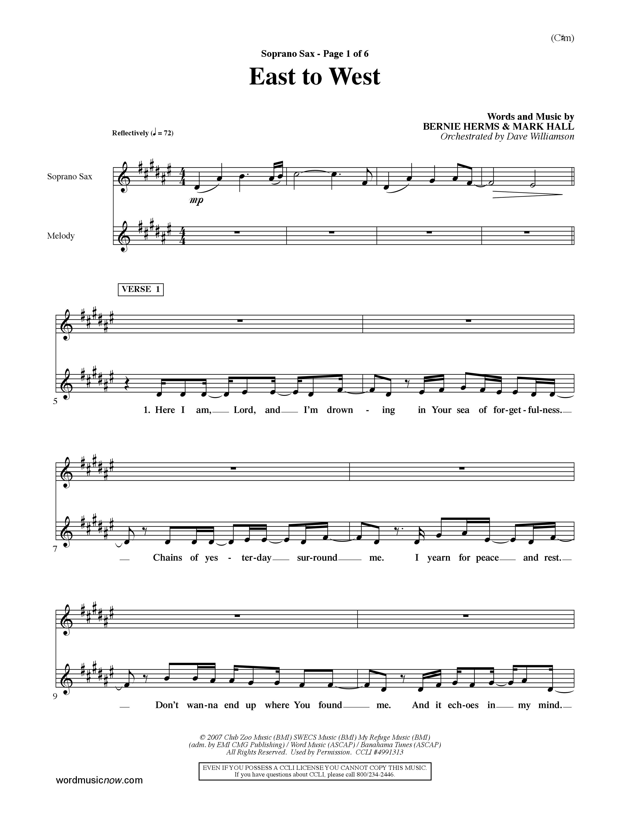East To West (Choral Anthem SATB) Saxophone (Word Music Choral / Orch. Dave Williamson)