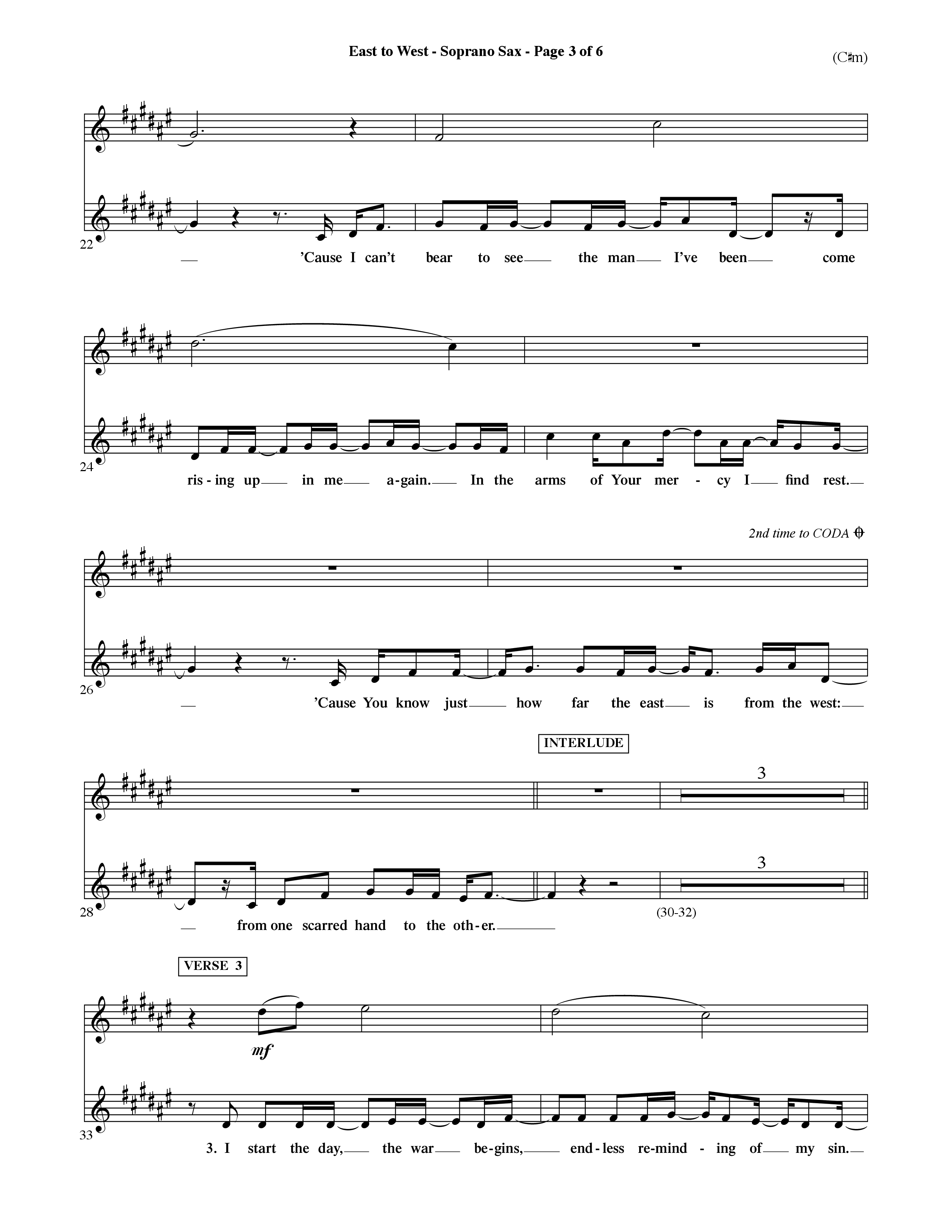 East To West (Choral Anthem SATB) Saxophone (Word Music Choral / Orch. Dave Williamson)
