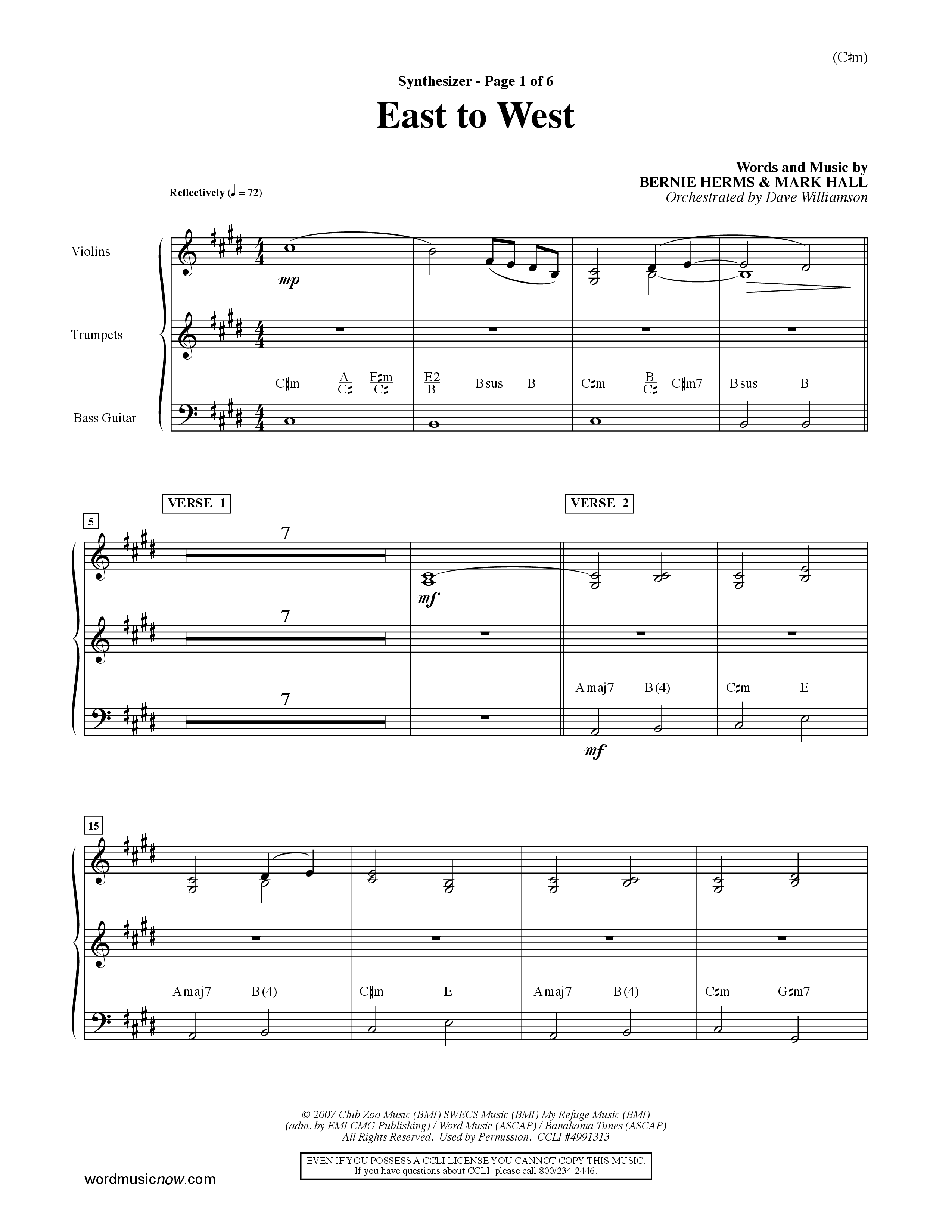 East To West (Choral Anthem SATB) Synth (Word Music Choral / Orch. Dave Williamson)
