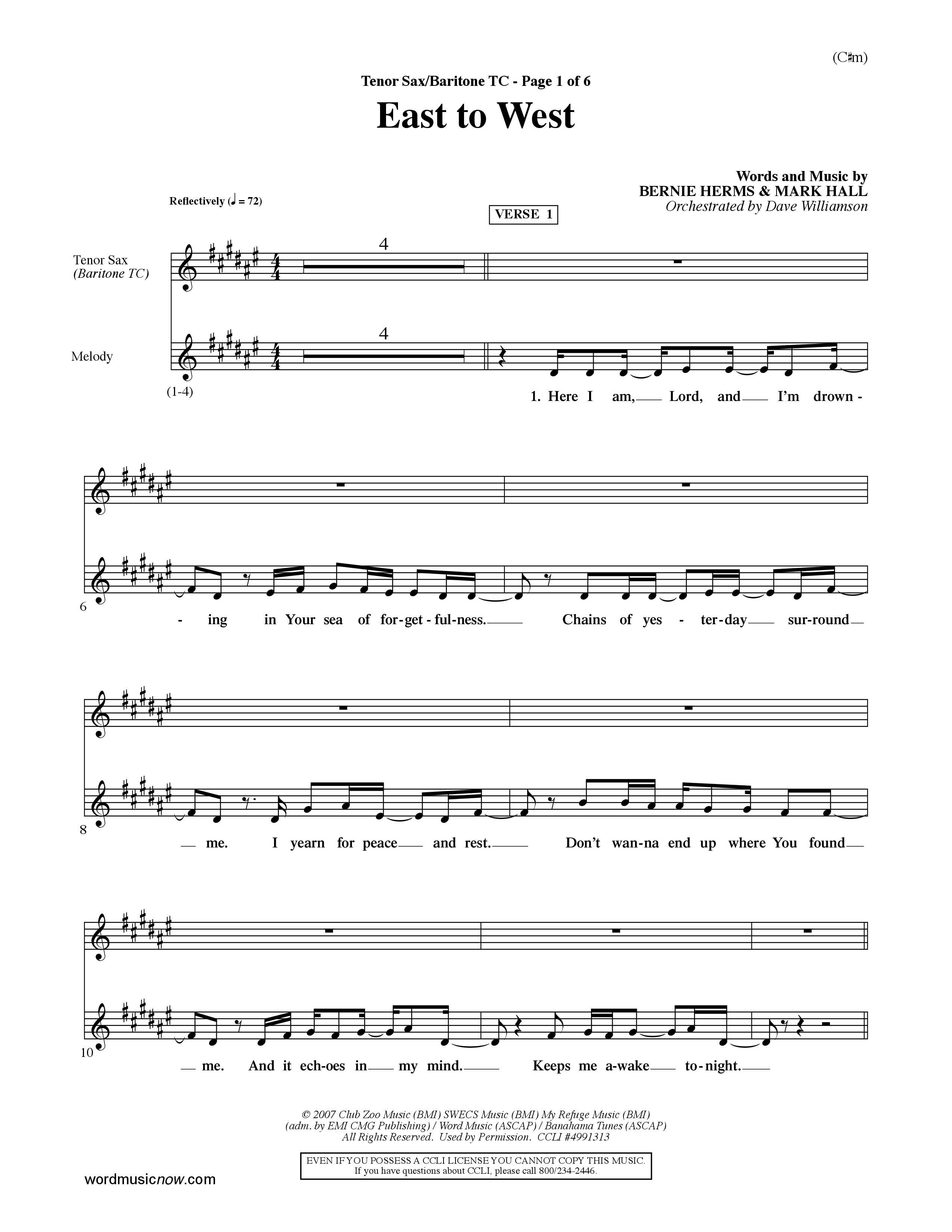 East To West (Choral Anthem SATB) Tenor Sax/Baritone T.C. (Word Music Choral / Orch. Dave Williamson)