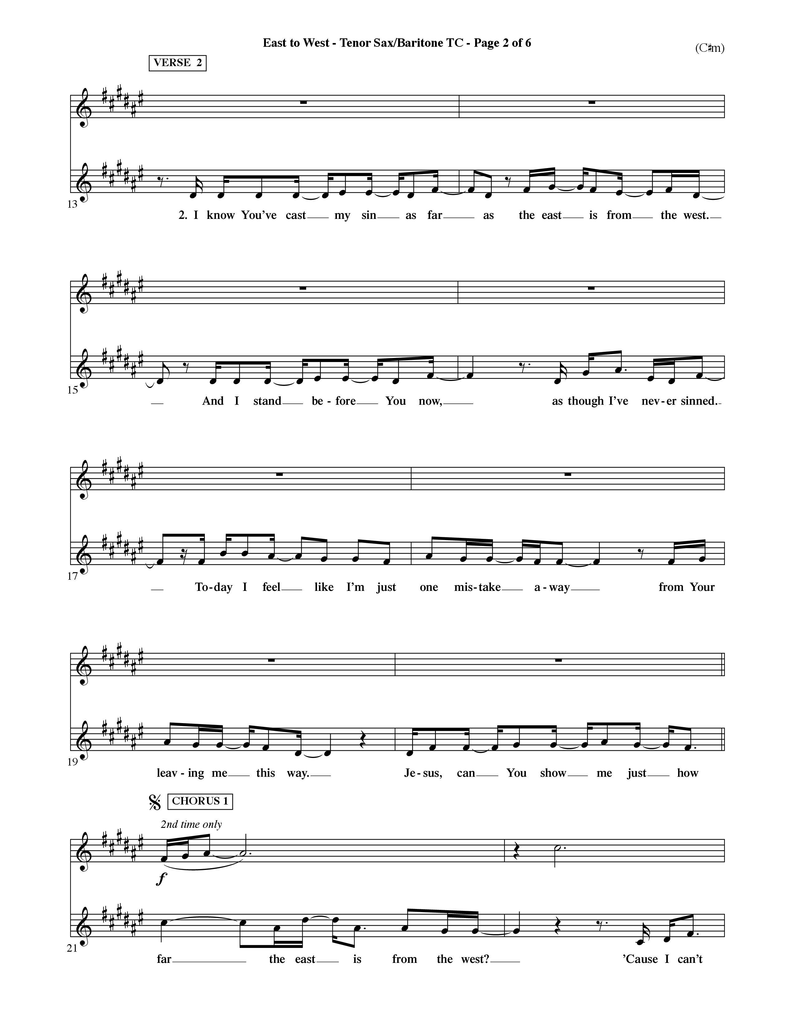 East To West (Choral Anthem SATB) Tenor Sax/Baritone T.C. (Word Music Choral / Orch. Dave Williamson)
