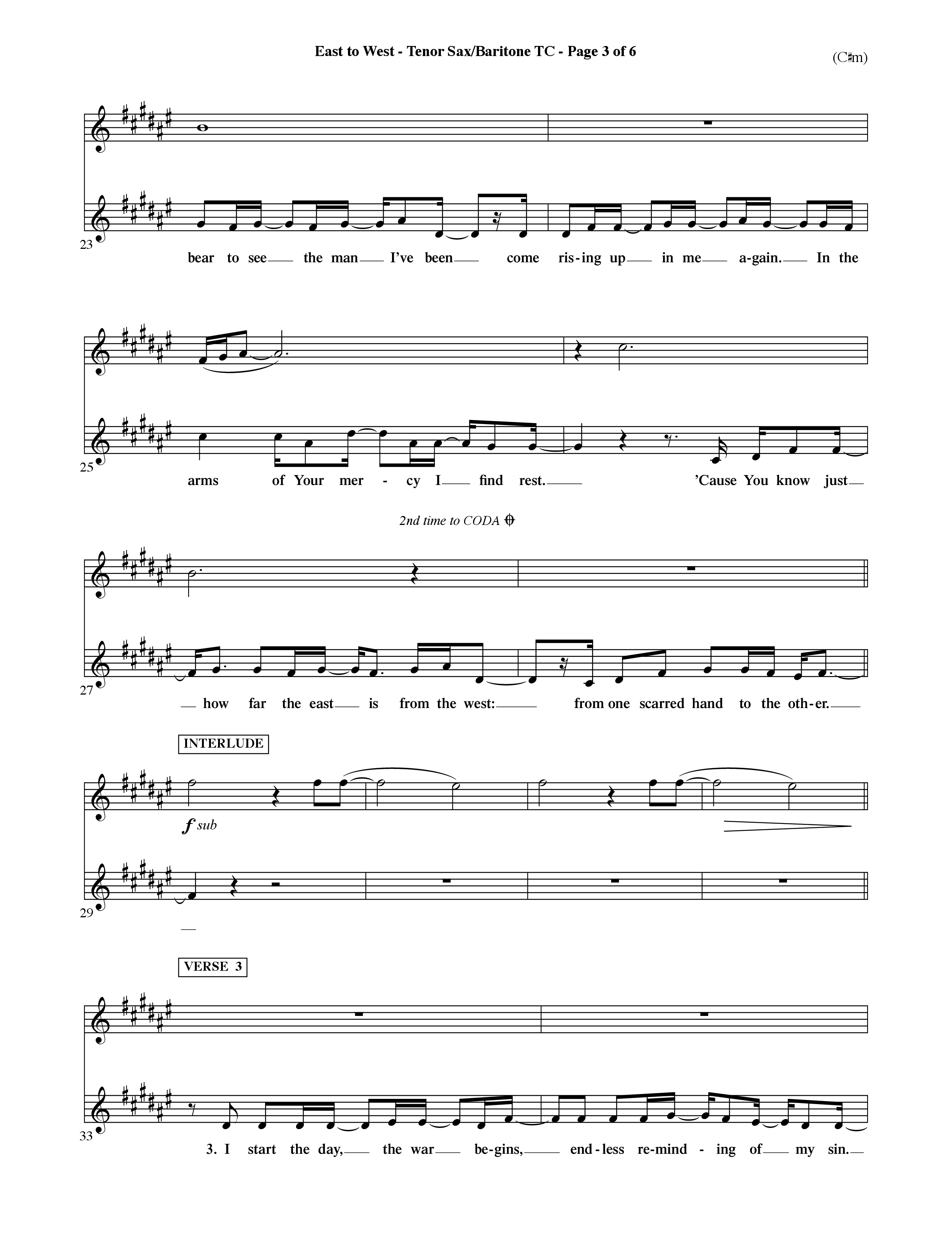 East To West (Choral Anthem SATB) Tenor Sax/Baritone T.C. (Word Music Choral / Orch. Dave Williamson)