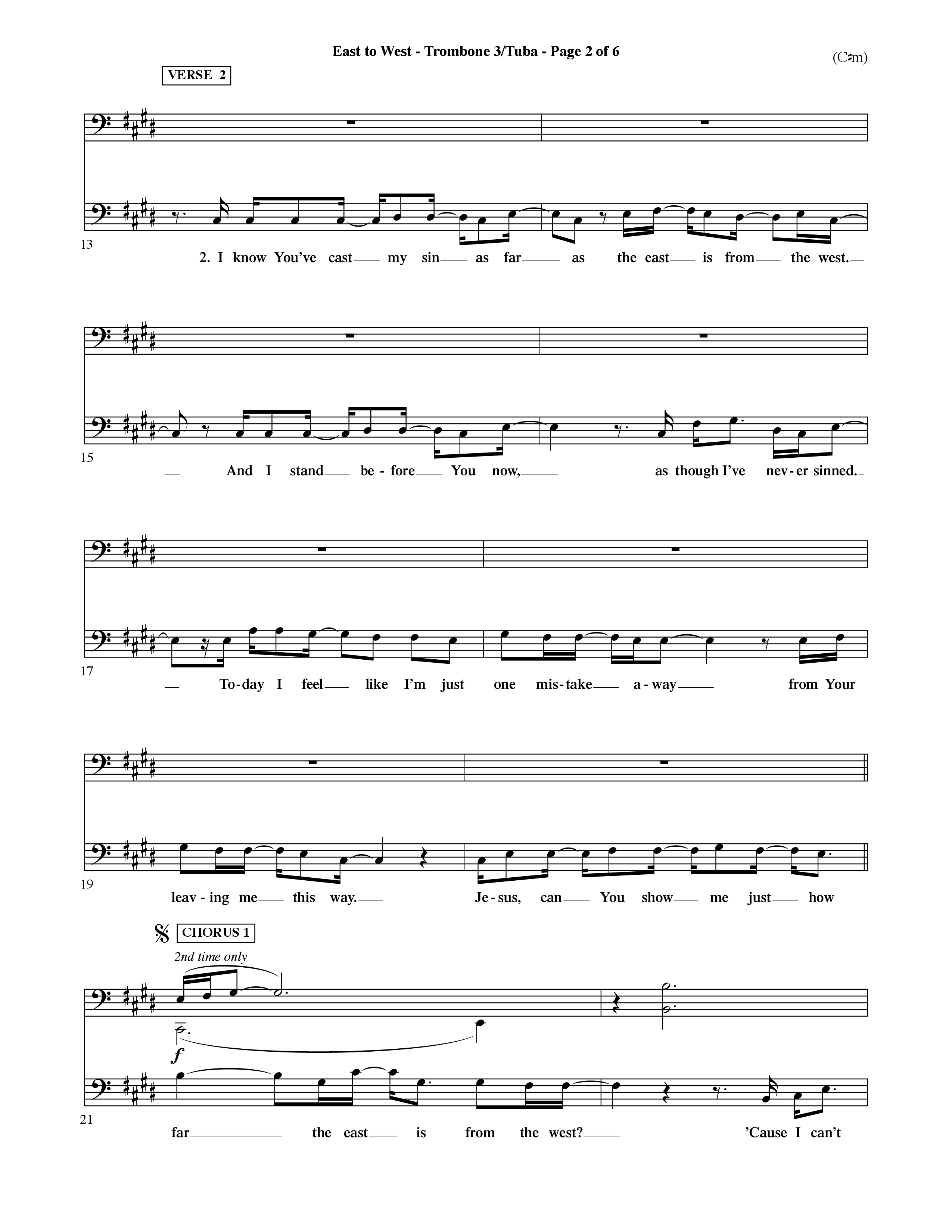 East To West (Choral Anthem SATB) Trombone 3/Tuba (Word Music Choral / Orch. Dave Williamson)