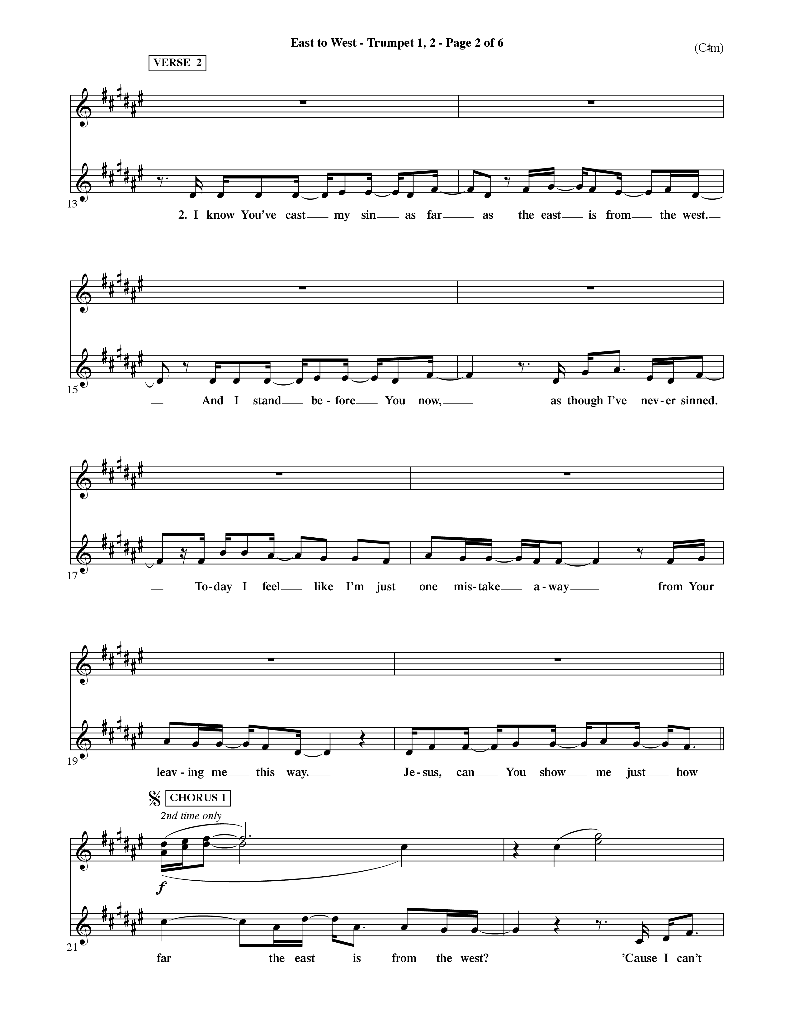 East To West (Choral Anthem SATB) Trumpet 1,2 (Word Music Choral / Orch. Dave Williamson)
