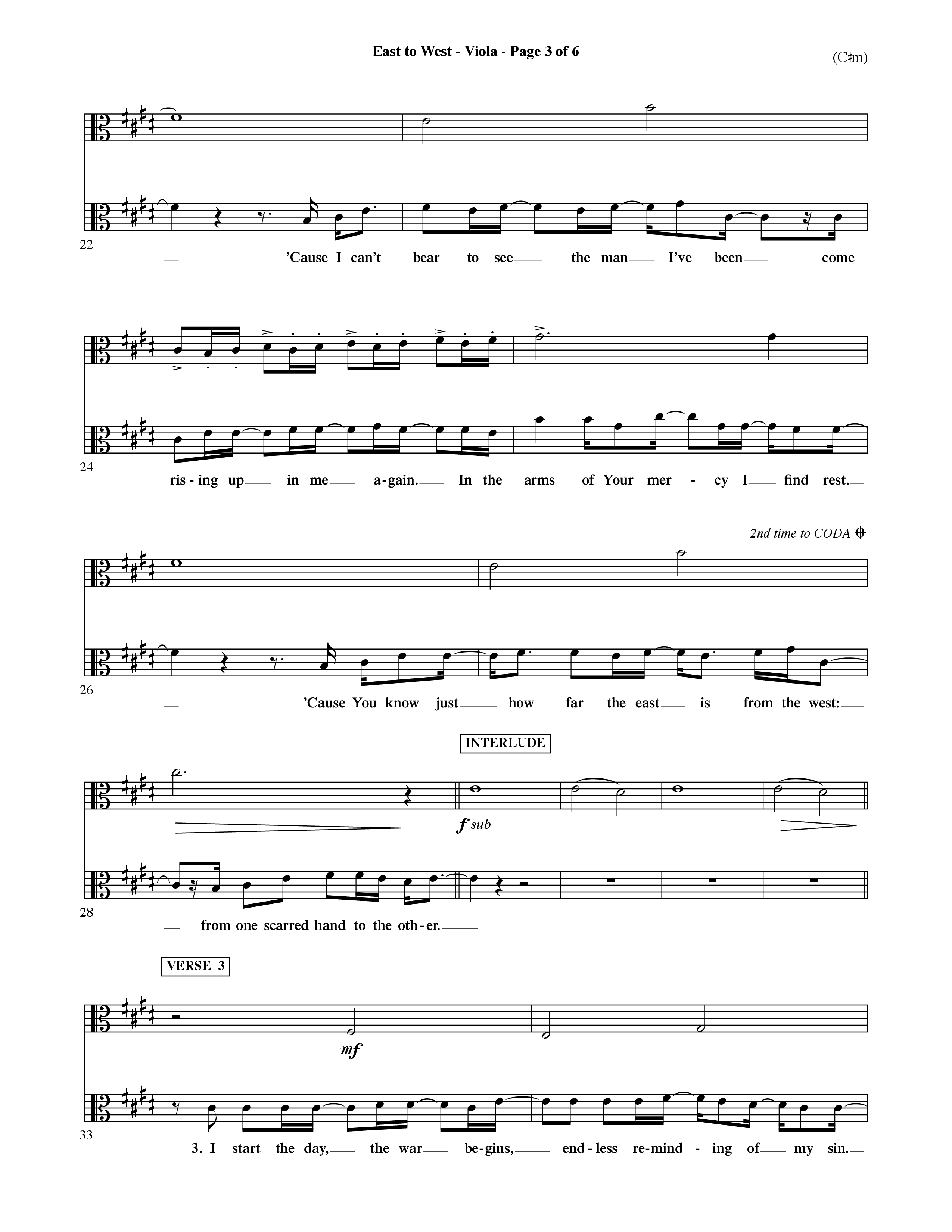 East To West (Choral Anthem SATB) Viola (Word Music Choral / Orch. Dave Williamson)