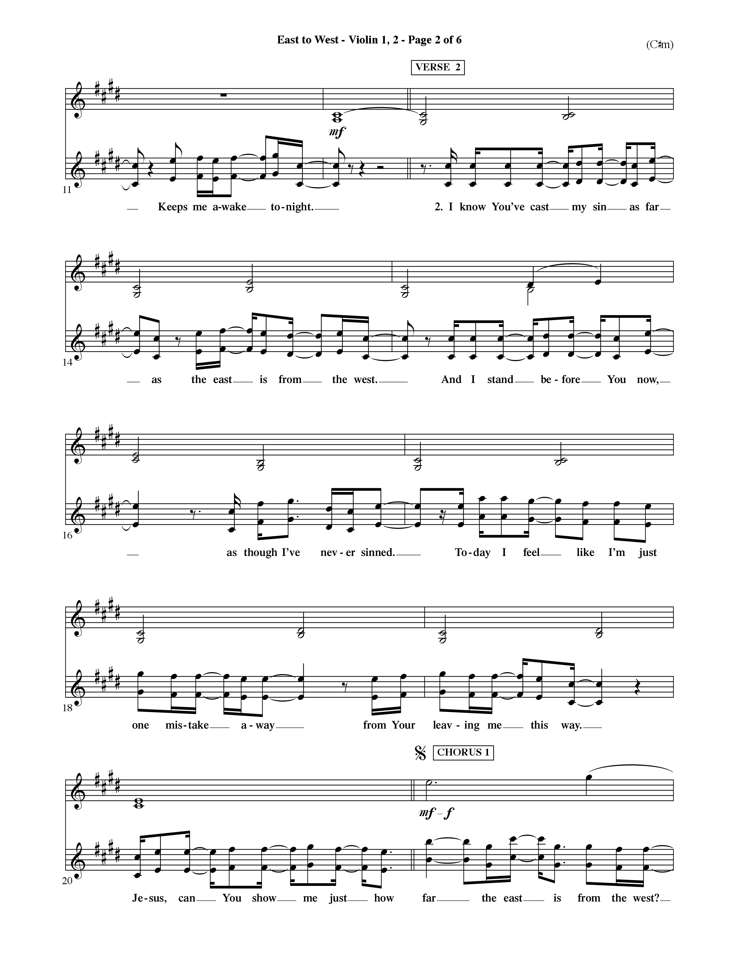 East To West (Choral Anthem SATB) Violin 1/2 (Word Music Choral / Orch. Dave Williamson)
