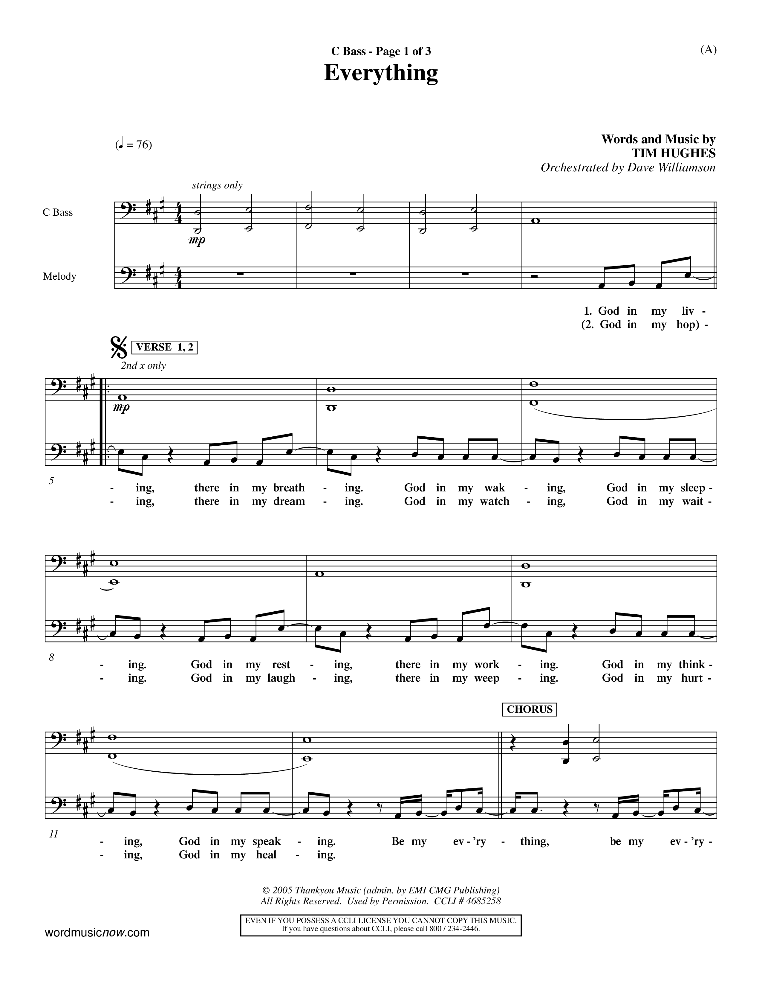 Everything (Choral Anthem SATB) Contrabass (Word Music Choral / Orch. Dave Williamson)