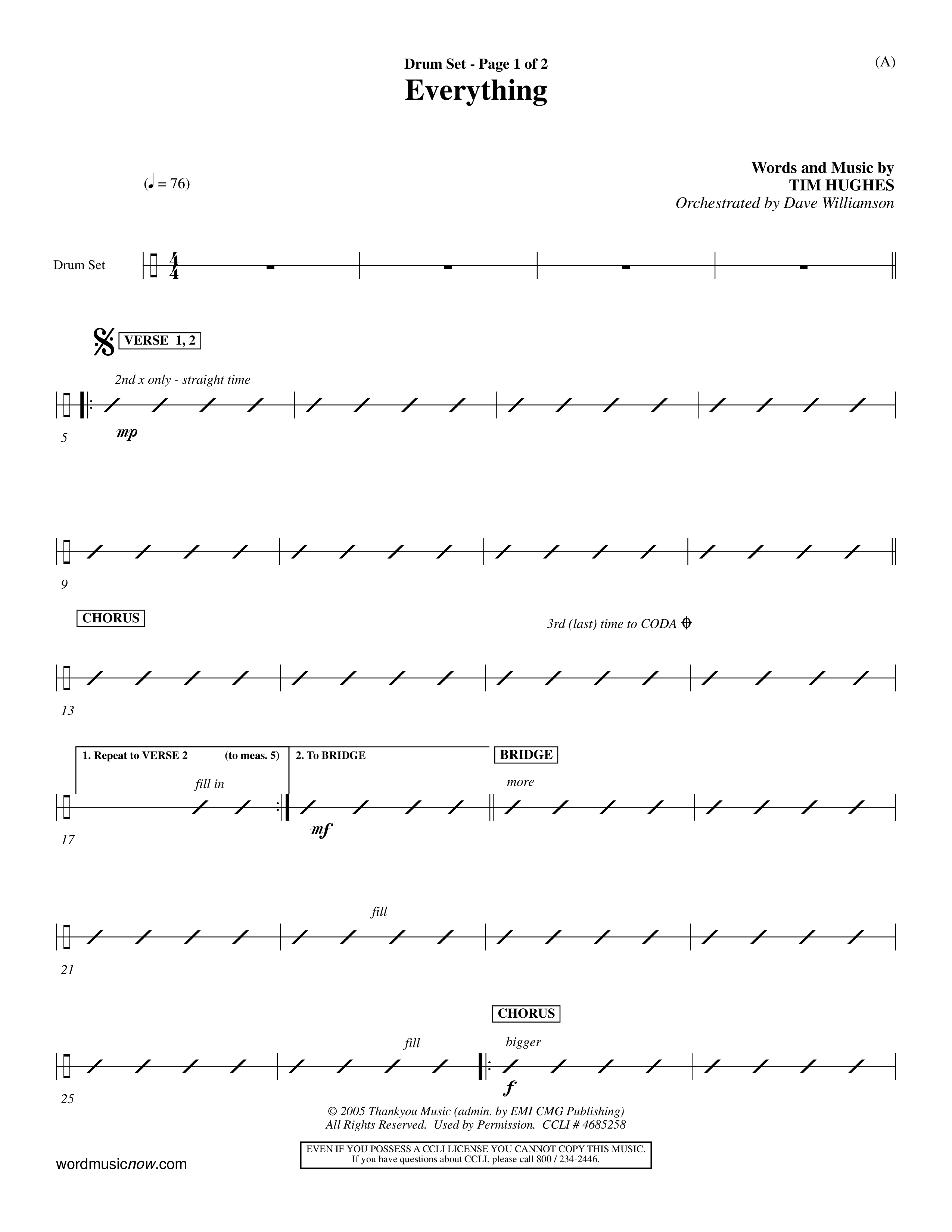Everything (Choral Anthem SATB) Drum Set (Word Music Choral / Orch. Dave Williamson)