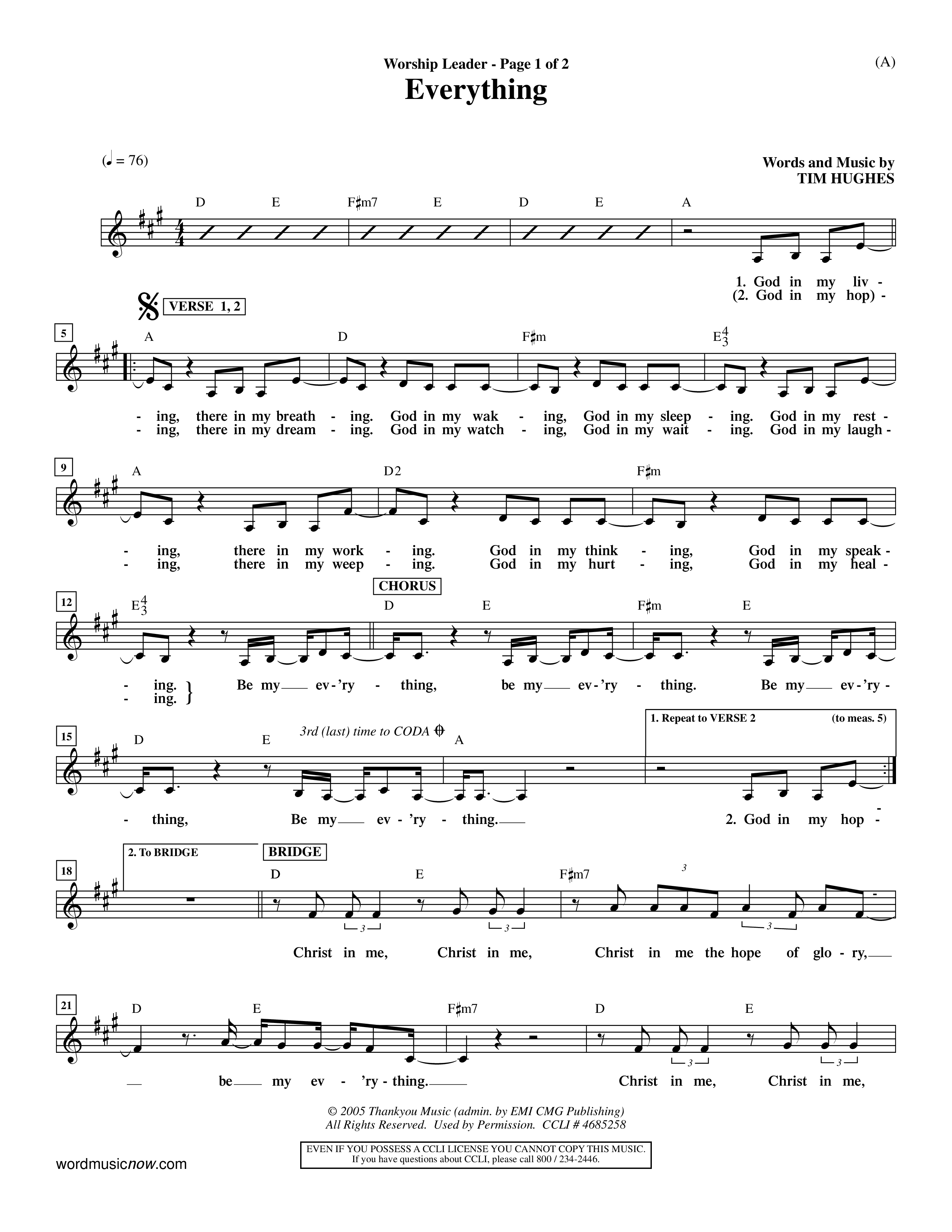 Everything (Choral Anthem SATB) Lead Sheet (Mel) (Word Music Choral / Orch. Dave Williamson)