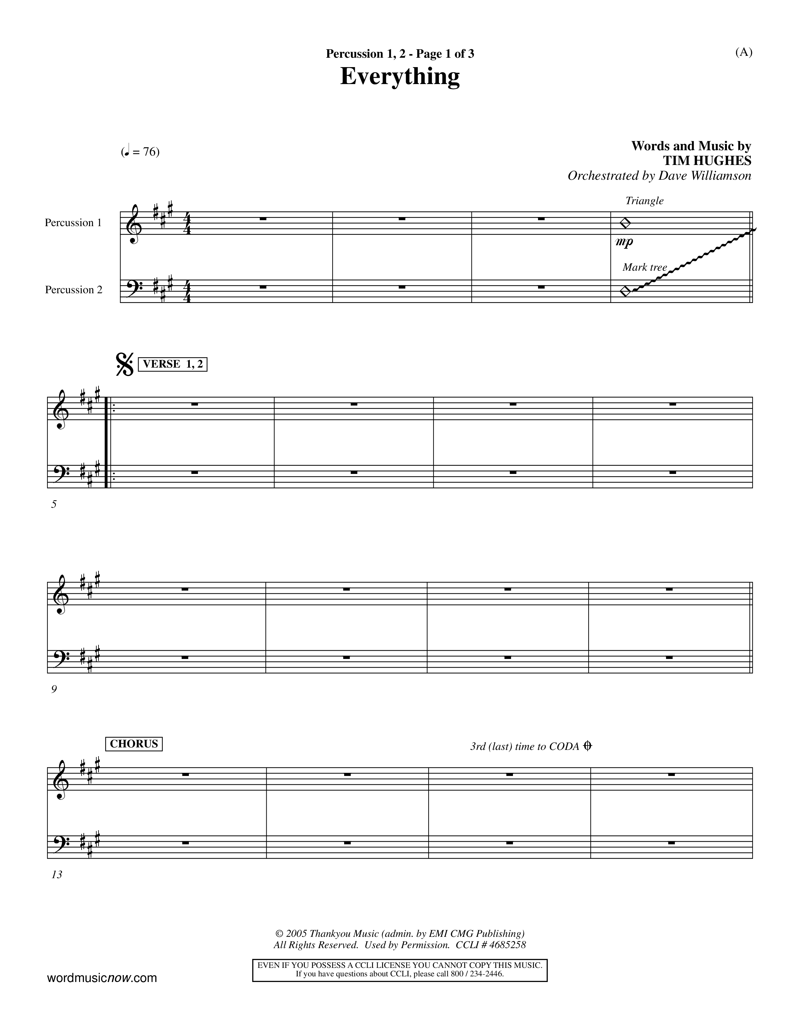 Everything (Choral Anthem SATB) Percussion 1/2 (Word Music Choral / Orch. Dave Williamson)