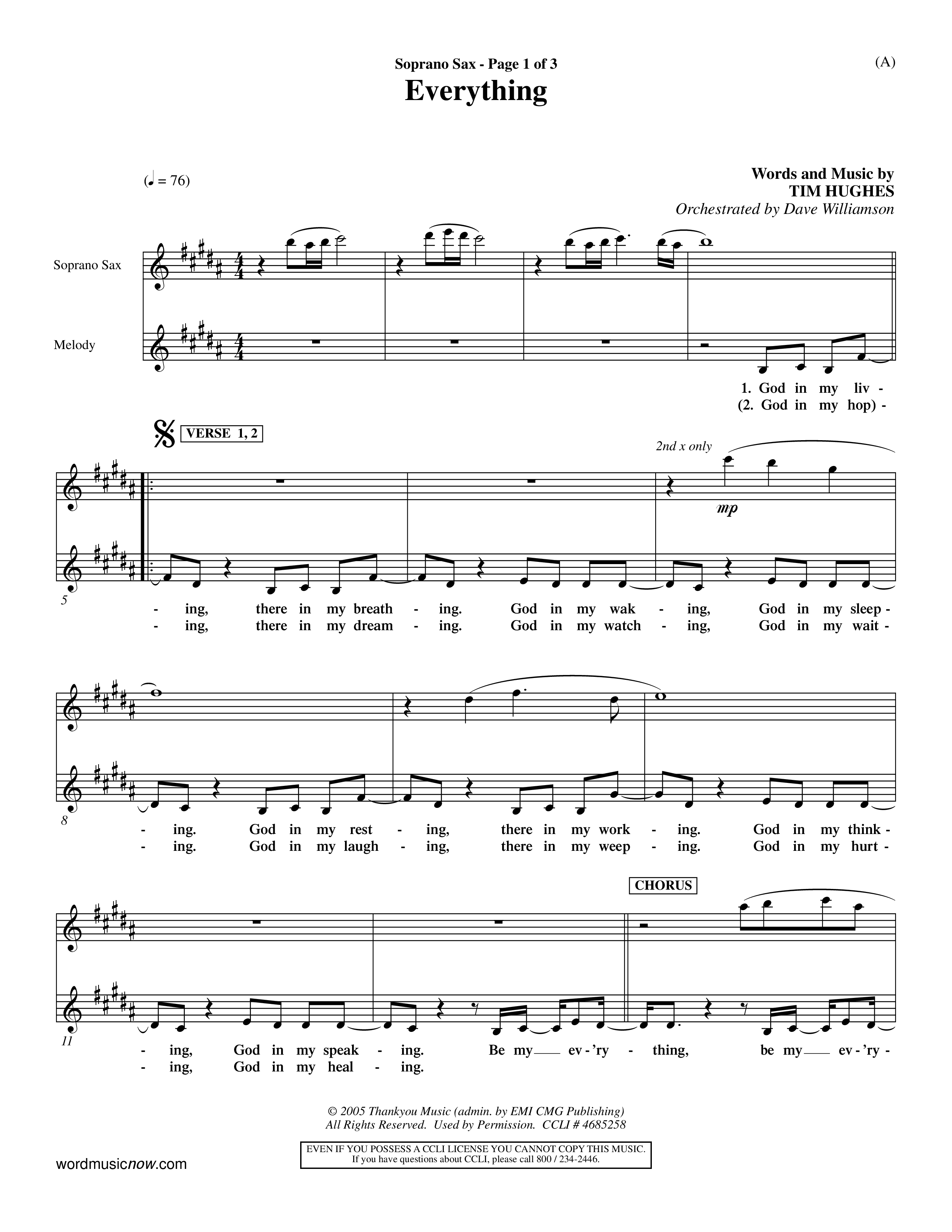 Everything (Choral Anthem SATB) Saxophone (Word Music Choral / Orch. Dave Williamson)