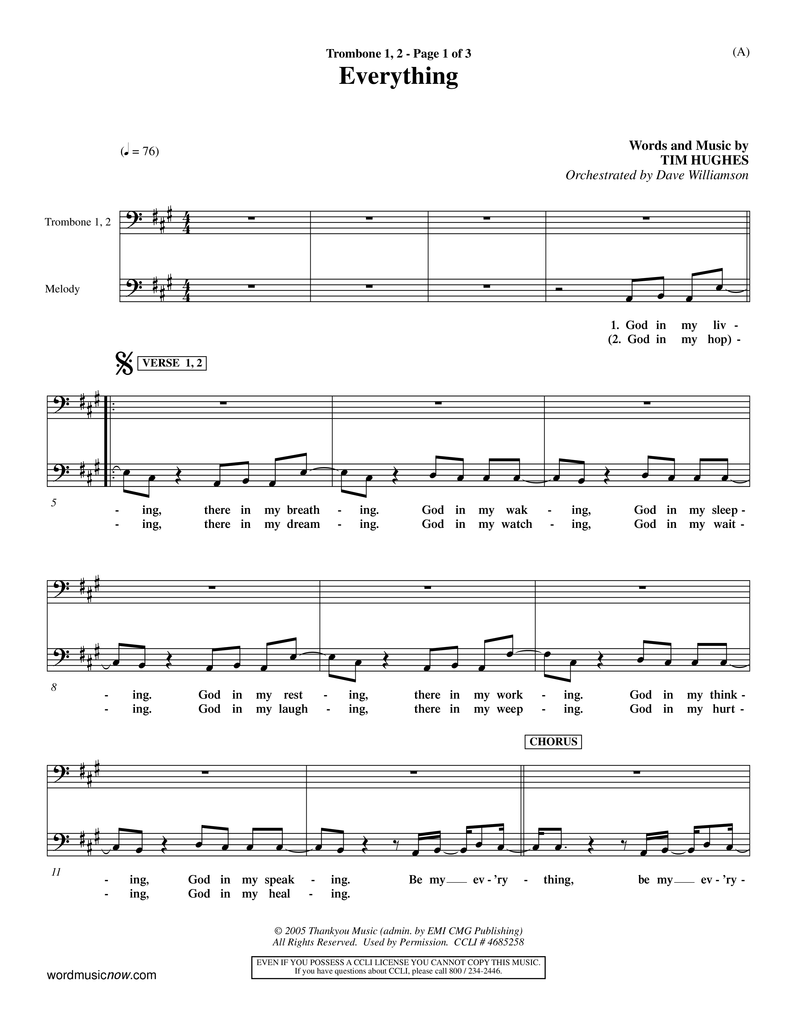 Everything (Choral Anthem SATB) Trombone 1/2 (Word Music Choral / Orch. Dave Williamson)