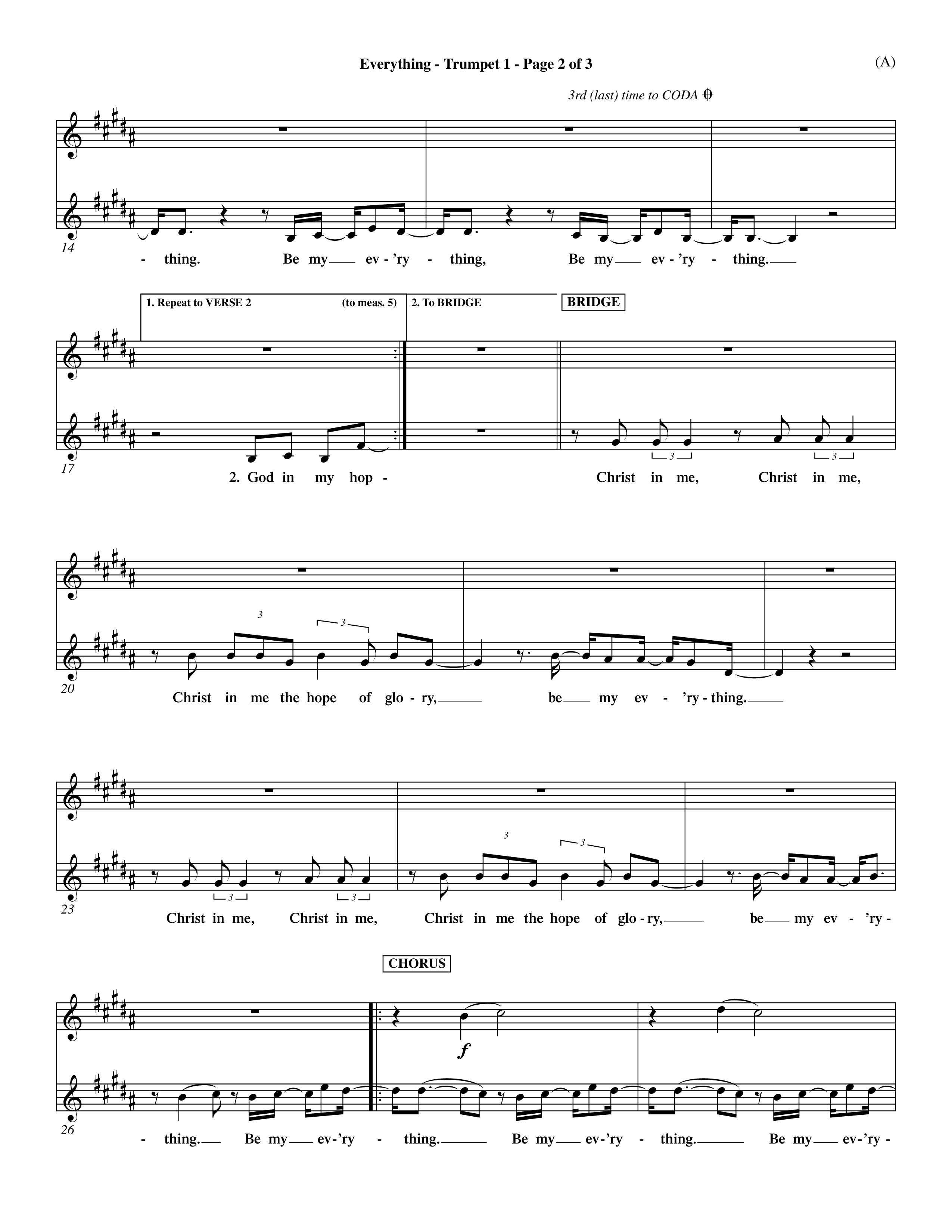 Everything (Choral Anthem SATB) Trumpet 1 (Word Music Choral / Orch. Dave Williamson)
