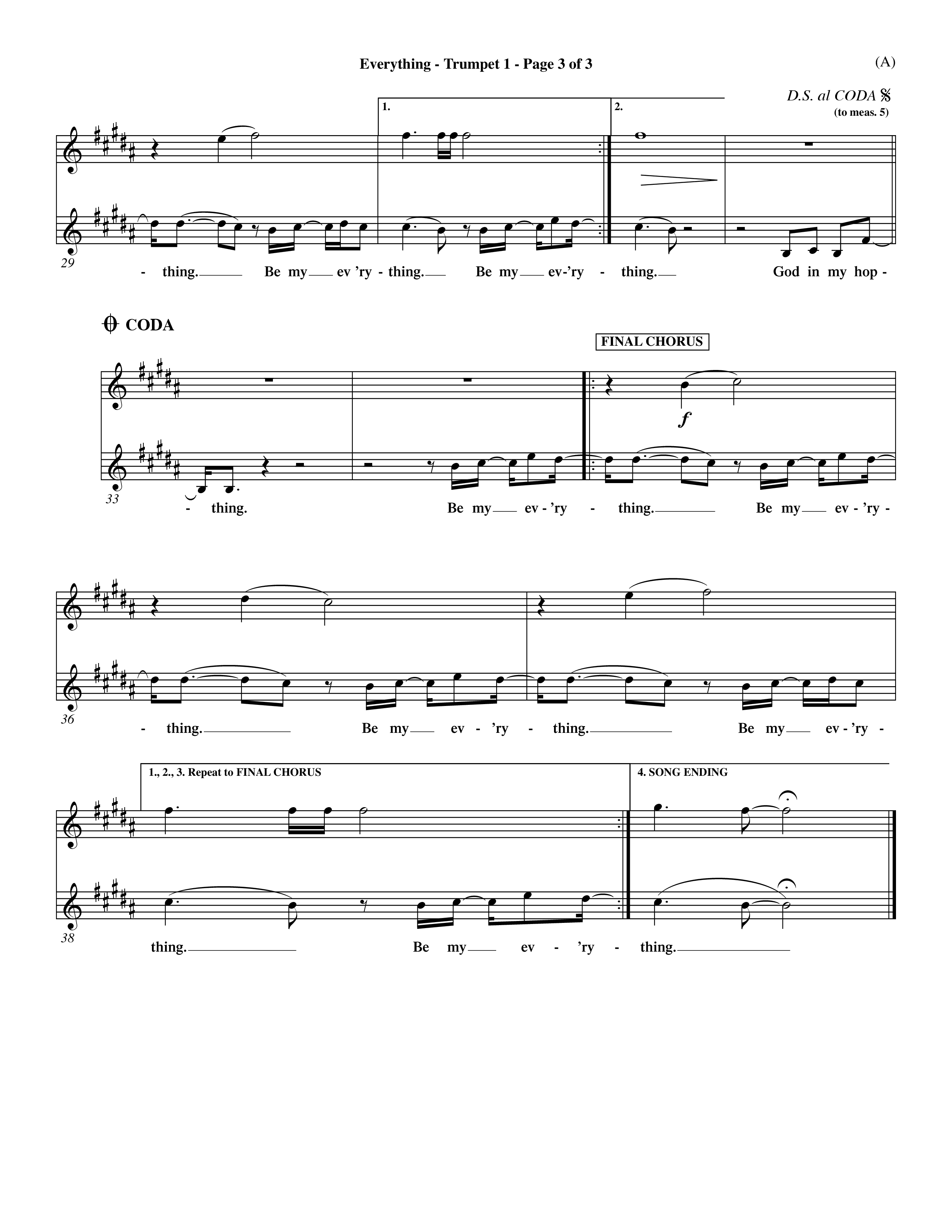 Everything (Choral Anthem SATB) Trumpet 1 (Word Music Choral / Orch. Dave Williamson)