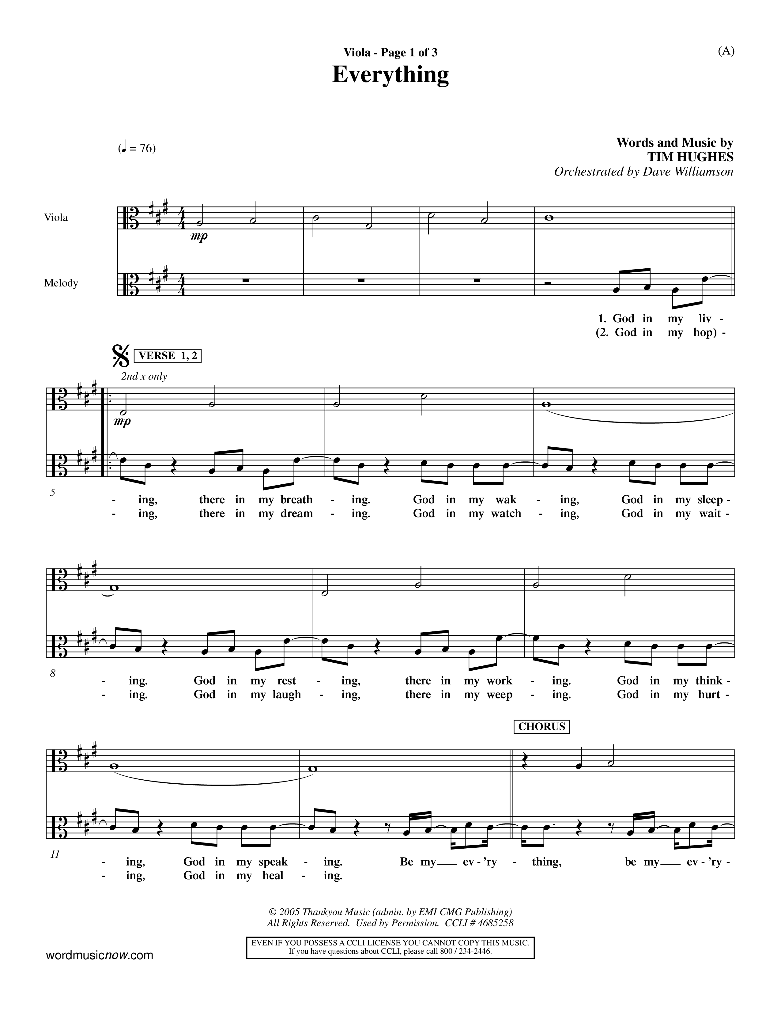 Everything (Choral Anthem SATB) Viola (Word Music Choral / Orch. Dave Williamson)