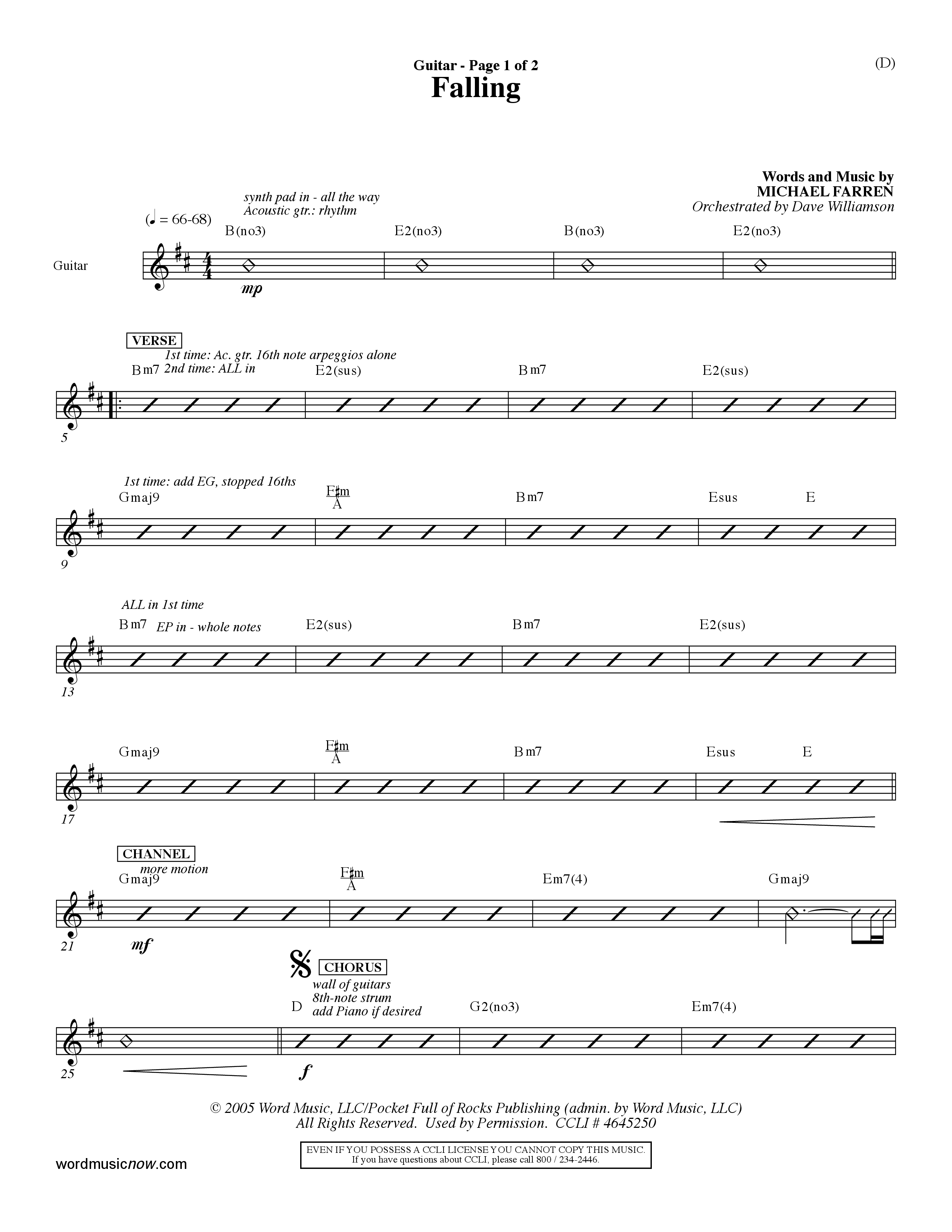 Falling (Choral Anthem SATB) Acoustic Guitar (Word Music Choral / Orch. Dave Williamson)