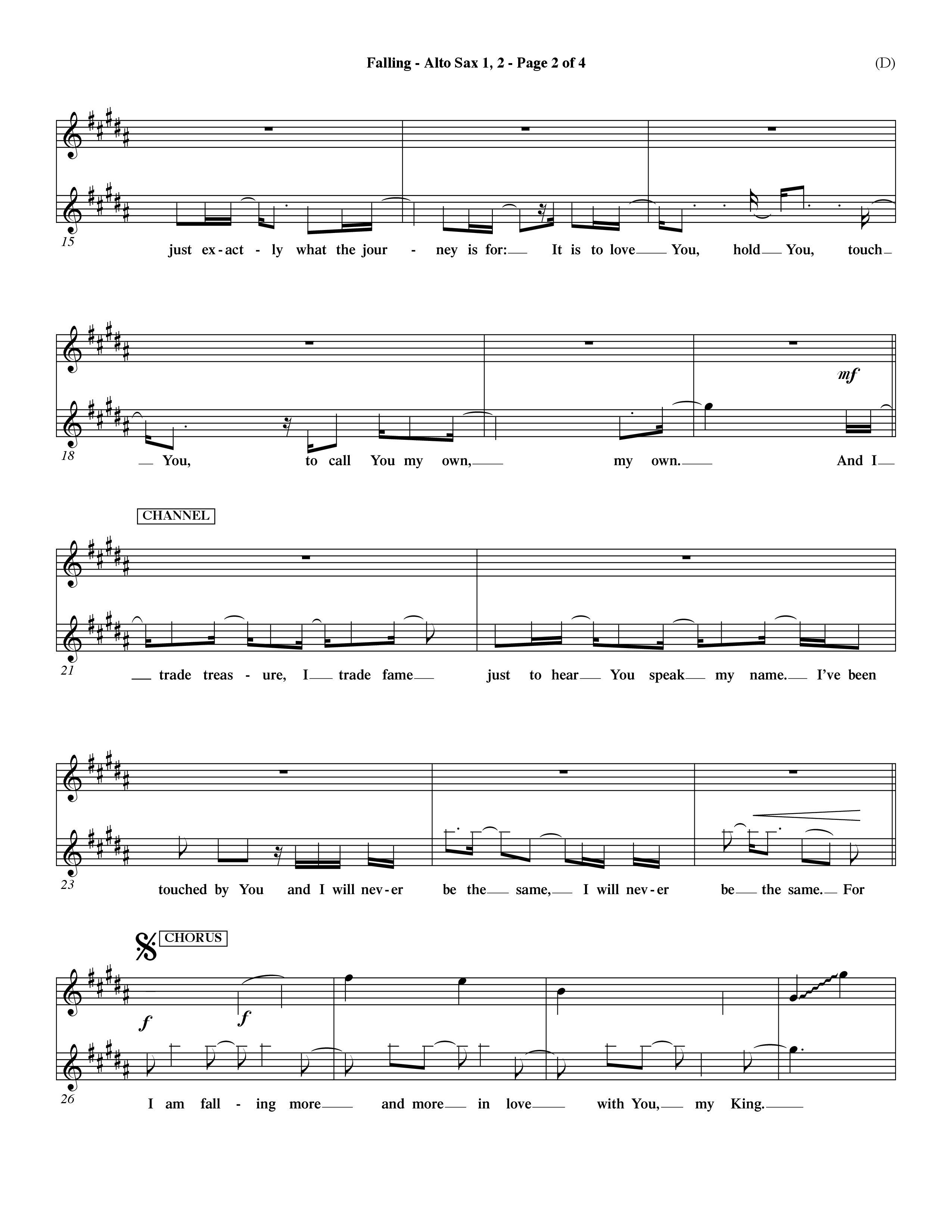 Falling (Choral Anthem SATB) Alto Sax 1/2 (Word Music Choral / Orch. Dave Williamson)
