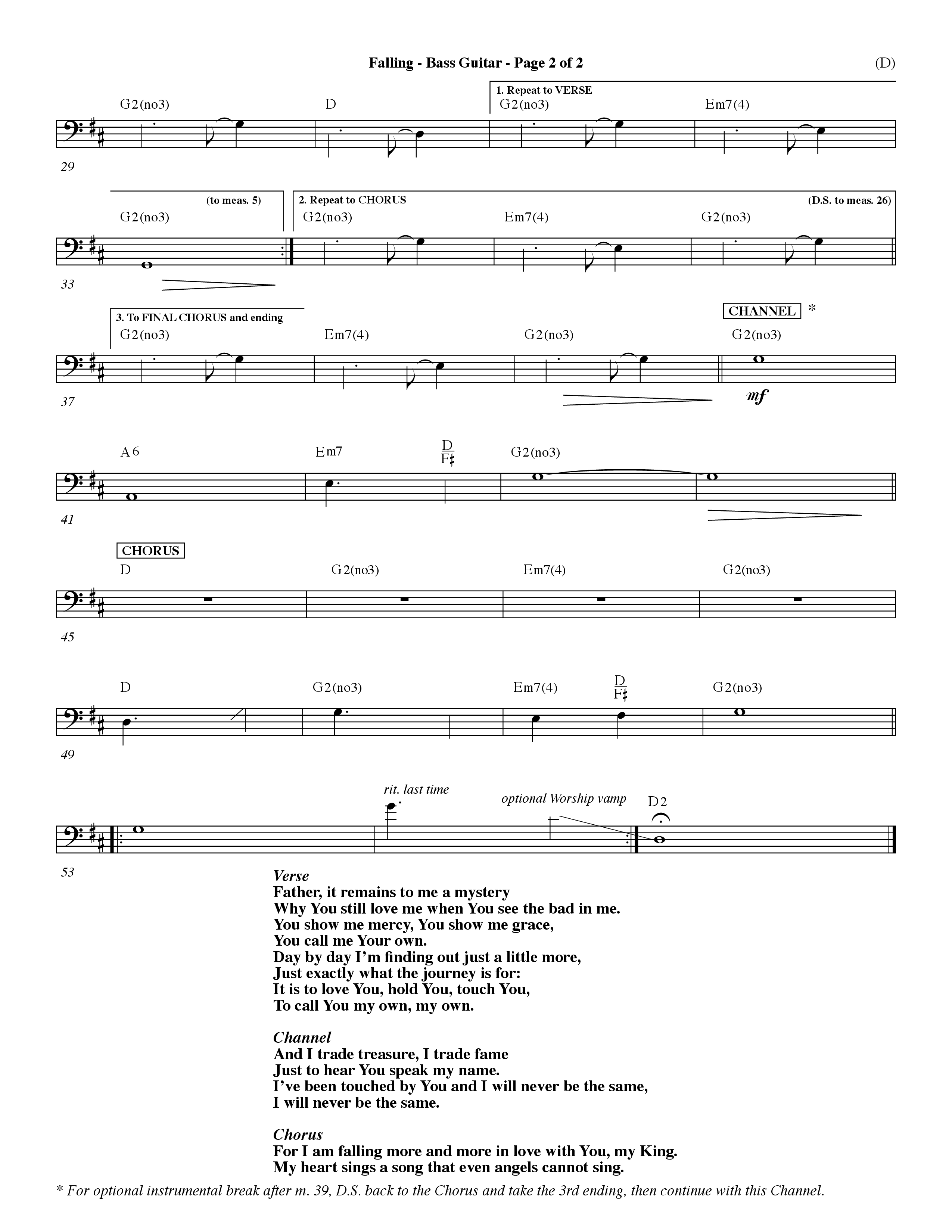 Falling (Choral Anthem SATB) Bass Guitar (Word Music Choral / Orch. Dave Williamson)