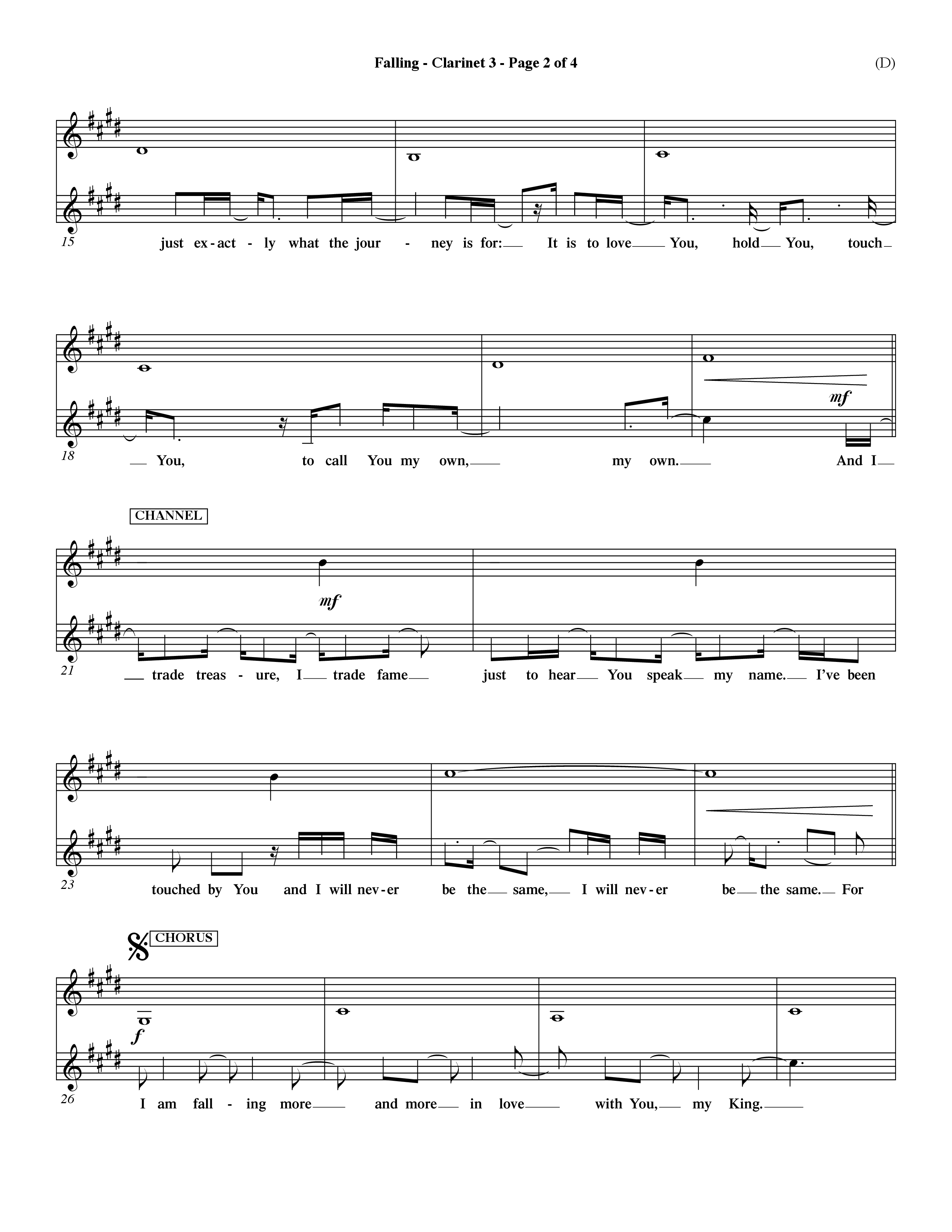 Falling (Choral Anthem SATB) Clarinet 3 (Word Music Choral / Orch. Dave Williamson)