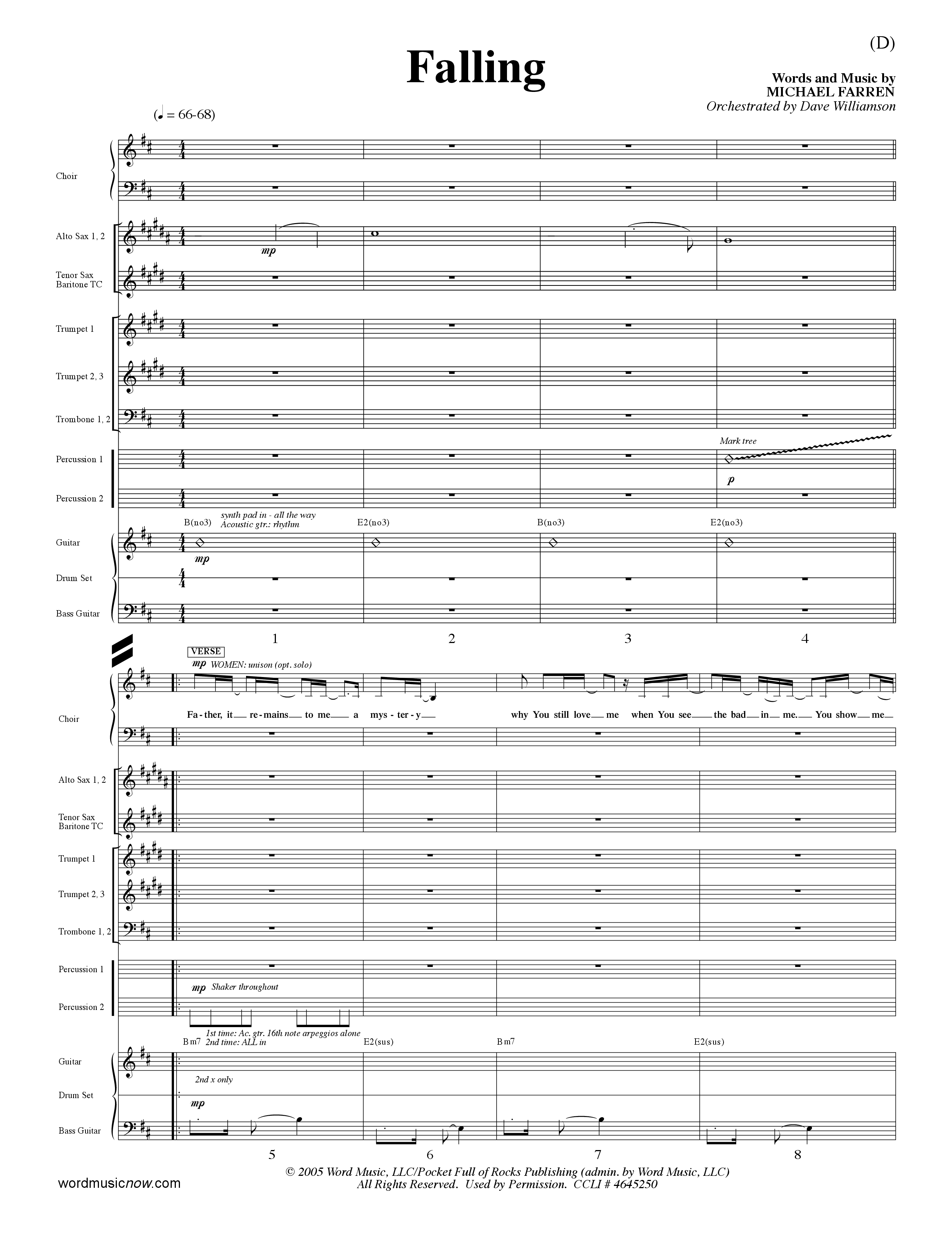 Falling (Choral Anthem SATB) Conductor's Score (Word Music Choral / Orch. Dave Williamson)