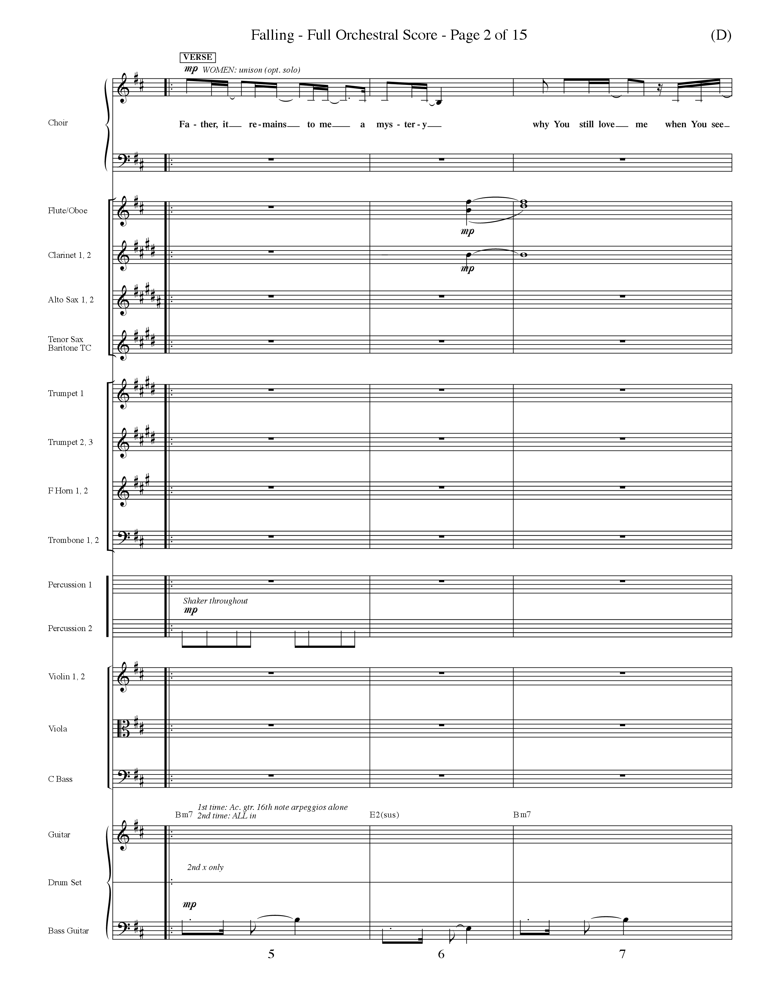 Falling (Choral Anthem SATB) Orchestration (Word Music Choral / Orch. Dave Williamson)