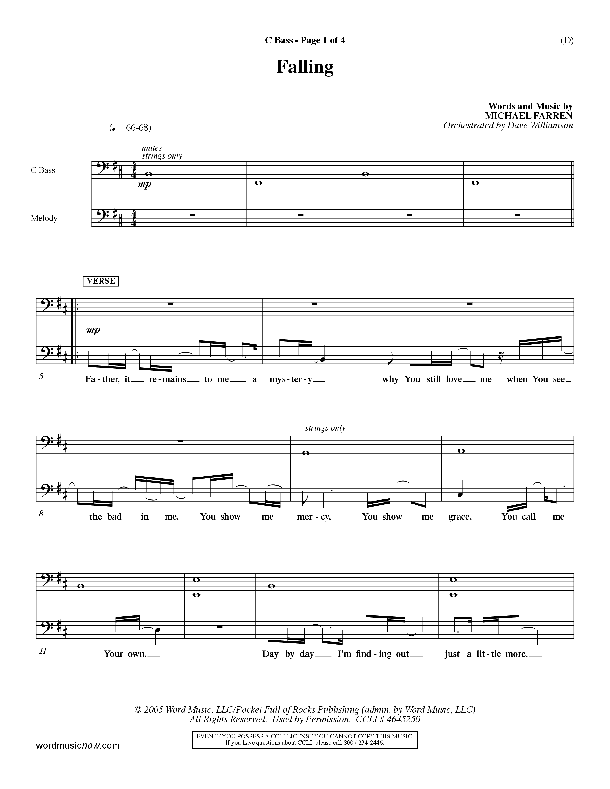 Falling (Choral Anthem SATB) Contrabass (Word Music Choral / Orch. Dave Williamson)