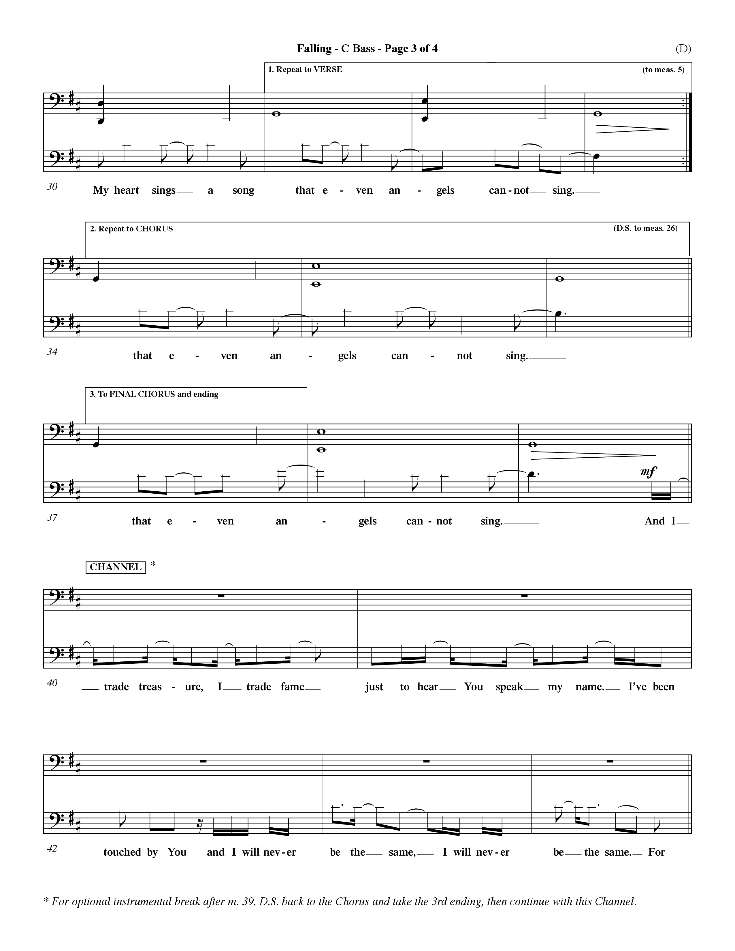 Falling (Choral Anthem SATB) Contrabass (Word Music Choral / Orch. Dave Williamson)