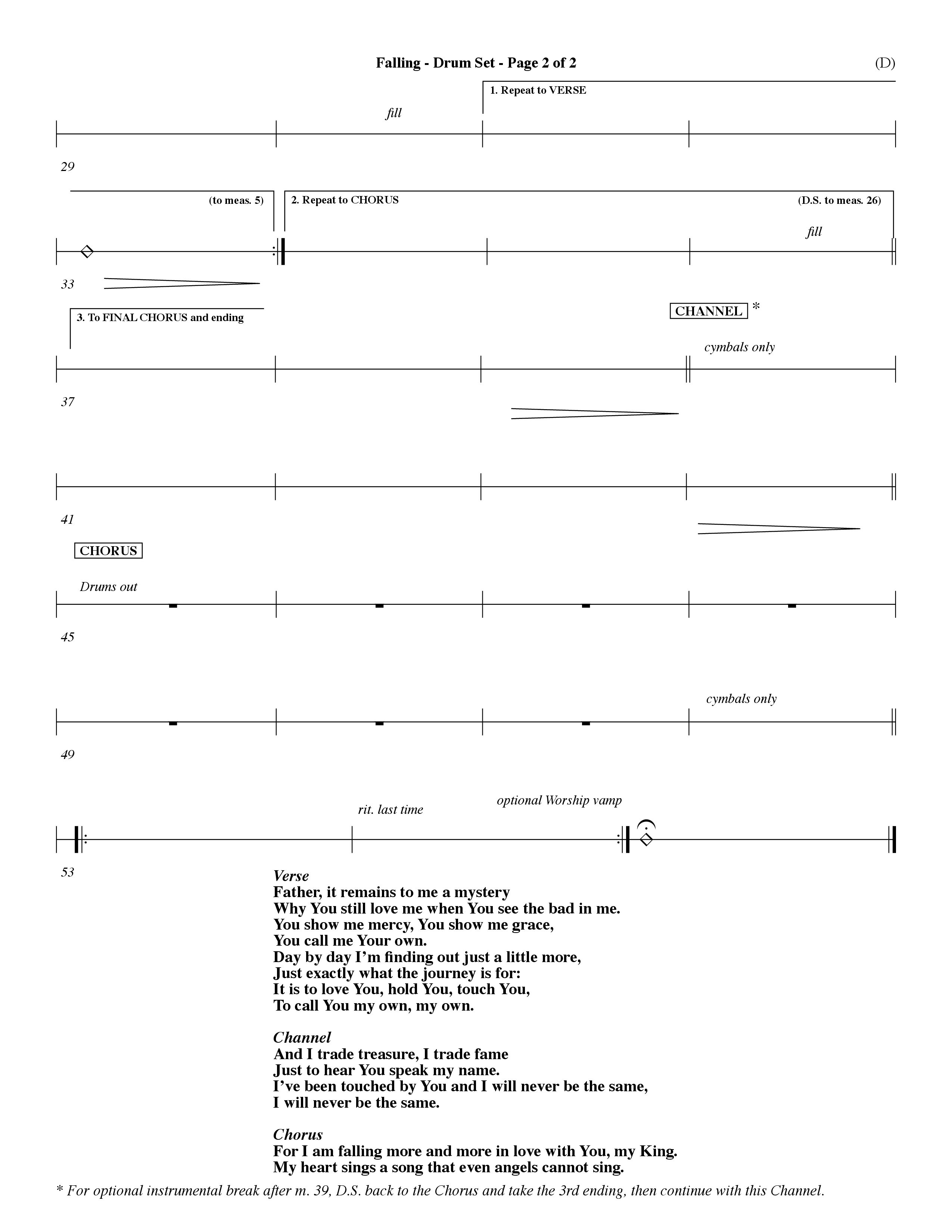 Falling (Choral Anthem SATB) Drum Set (Word Music Choral / Orch. Dave Williamson)