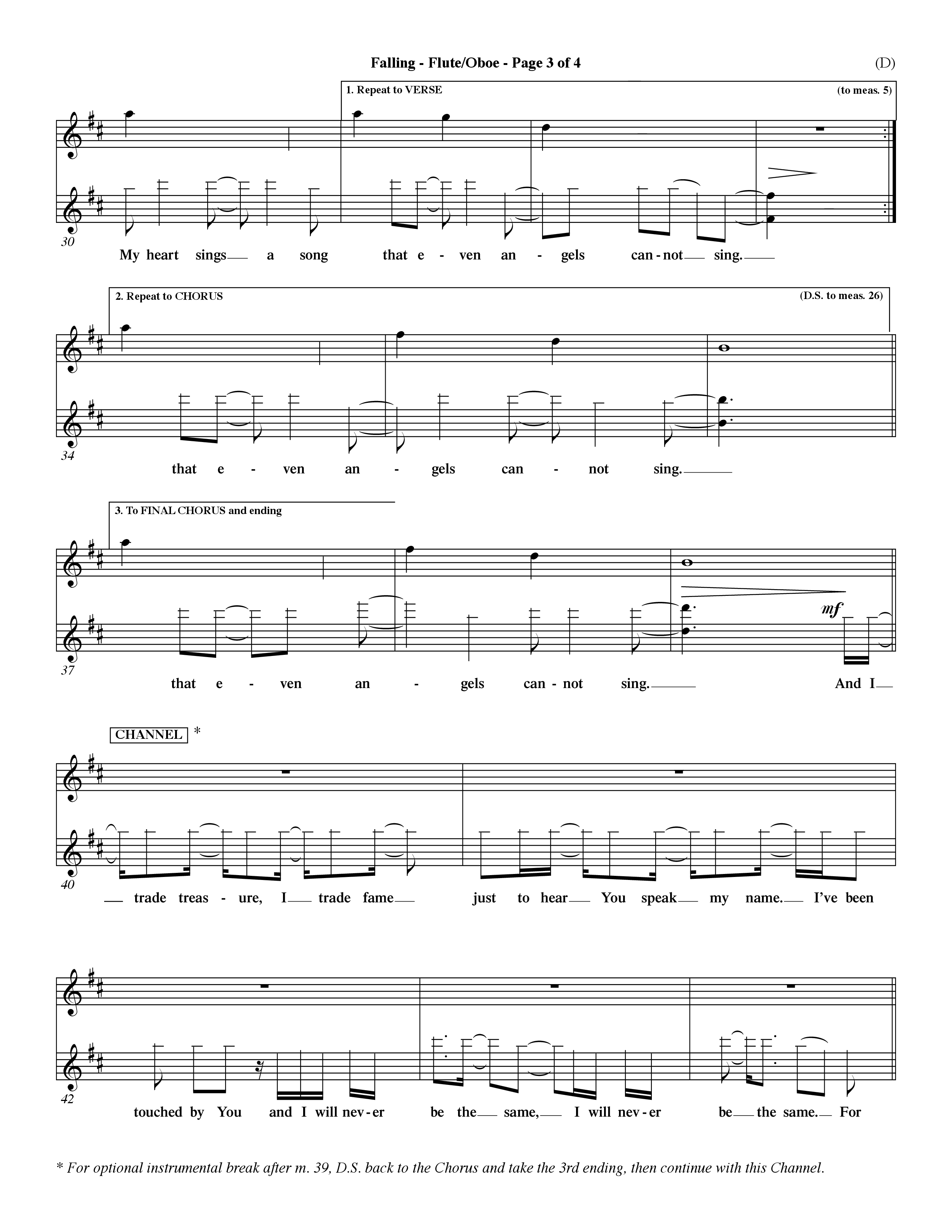 Falling (Choral Anthem SATB) Flute/Oboe (Word Music Choral / Orch. Dave Williamson)