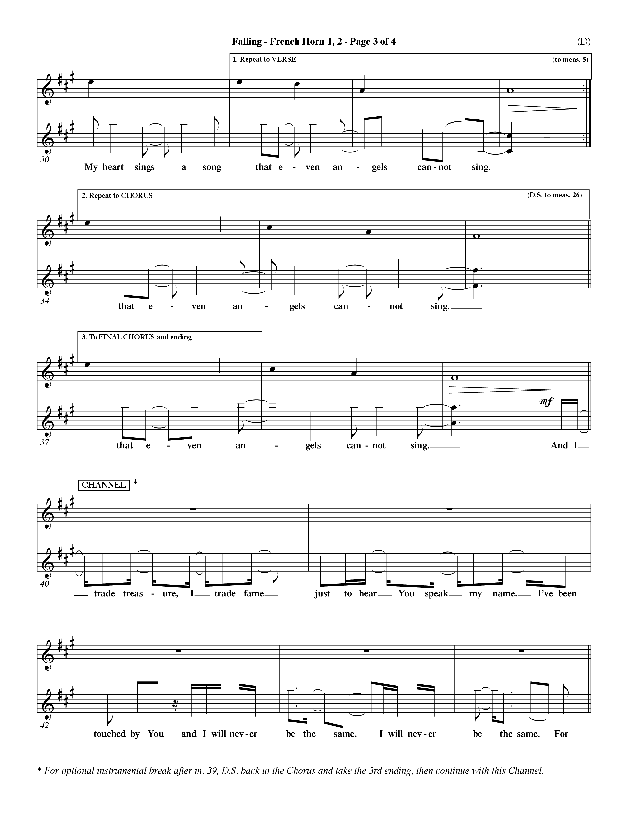 Falling (Choral Anthem SATB) French Horn (Word Music Choral / Orch. Dave Williamson)