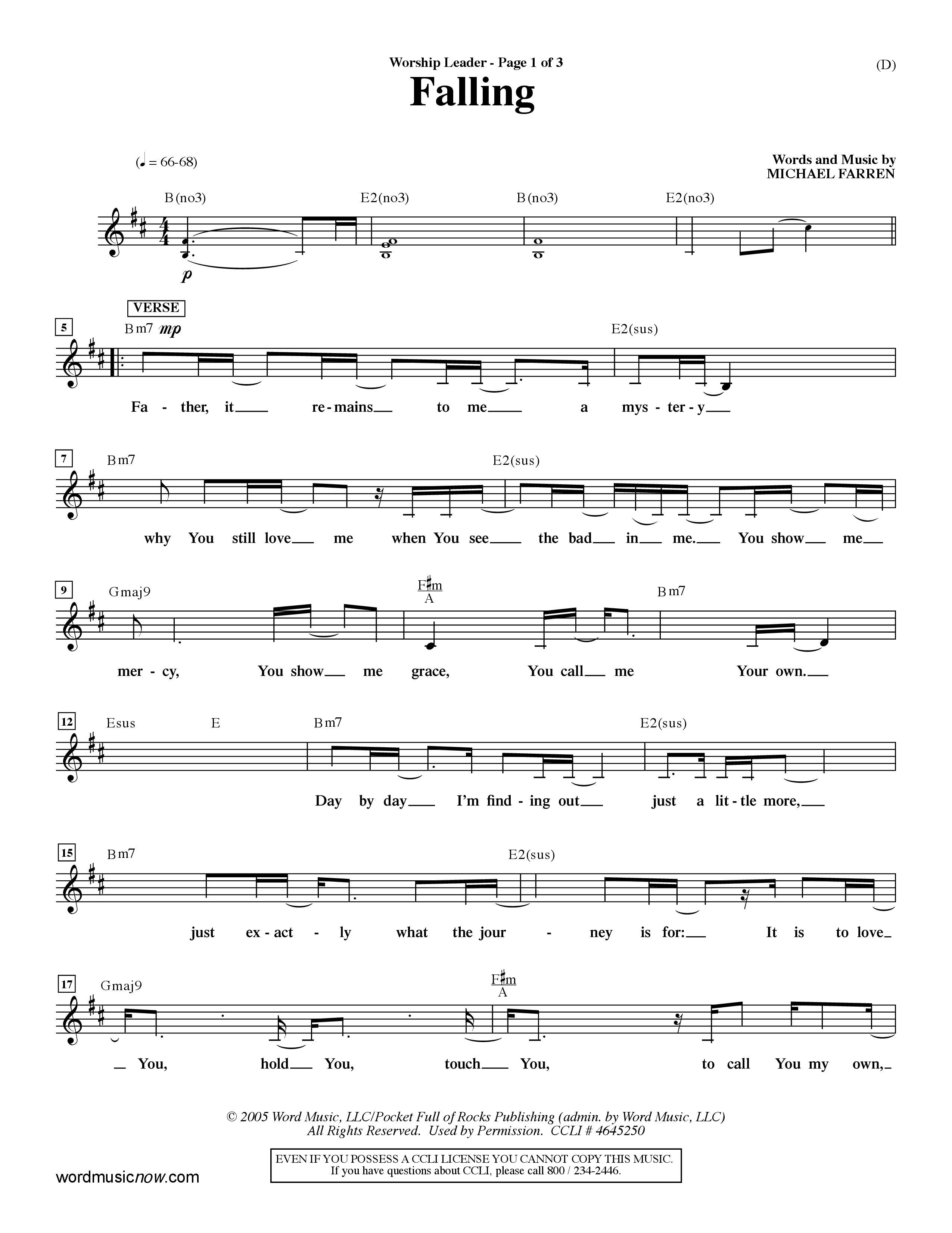 Falling (Choral Anthem SATB) Rhythm Pack (Word Music Choral / Orch. Dave Williamson)