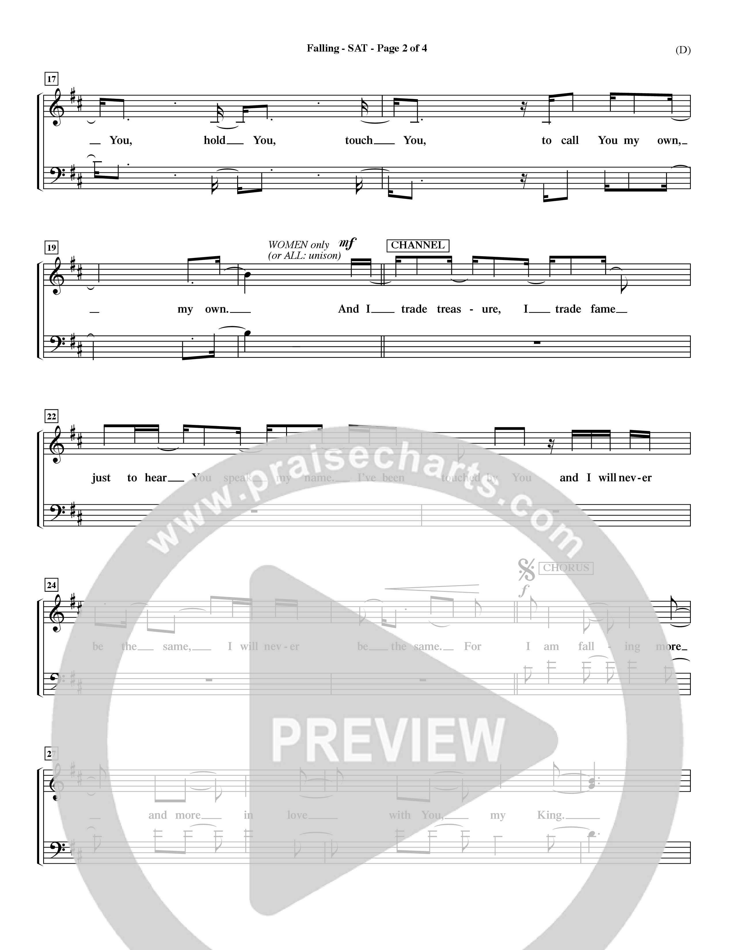 Falling (Choral Anthem SATB) Lead Sheet (SAT) (Word Music Choral / Orch. Dave Williamson)