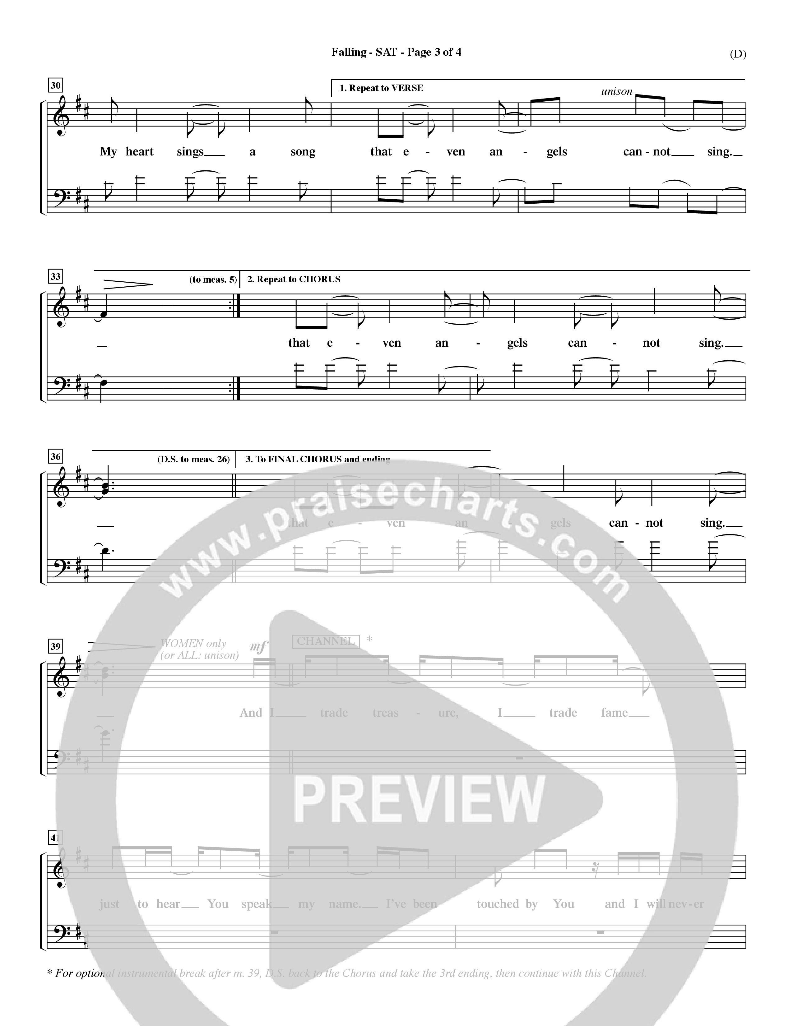 Falling (Choral Anthem SATB) Lead Sheet (SAT) (Word Music Choral / Orch. Dave Williamson)