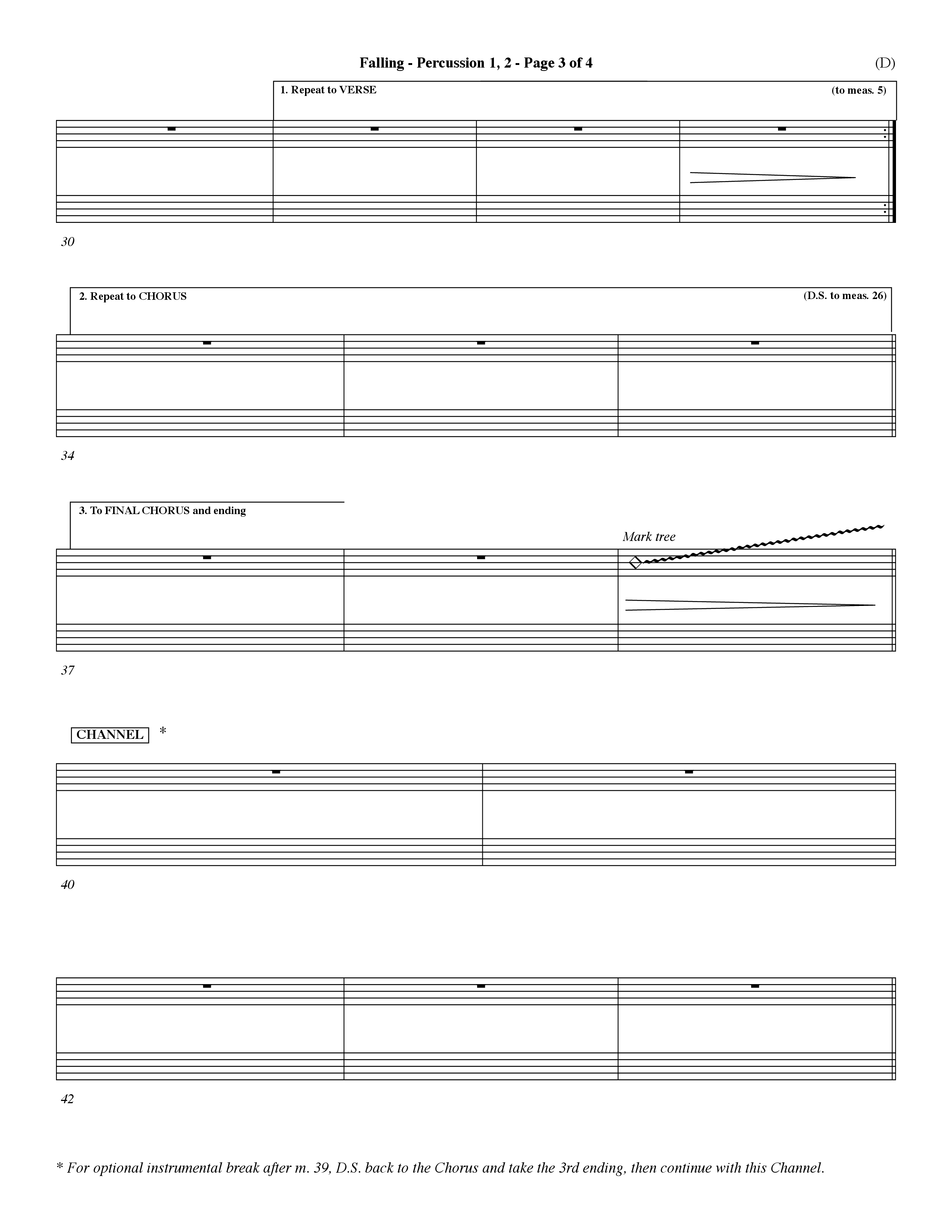 Falling (Choral Anthem SATB) Percussion 1/2 (Word Music Choral / Orch. Dave Williamson)