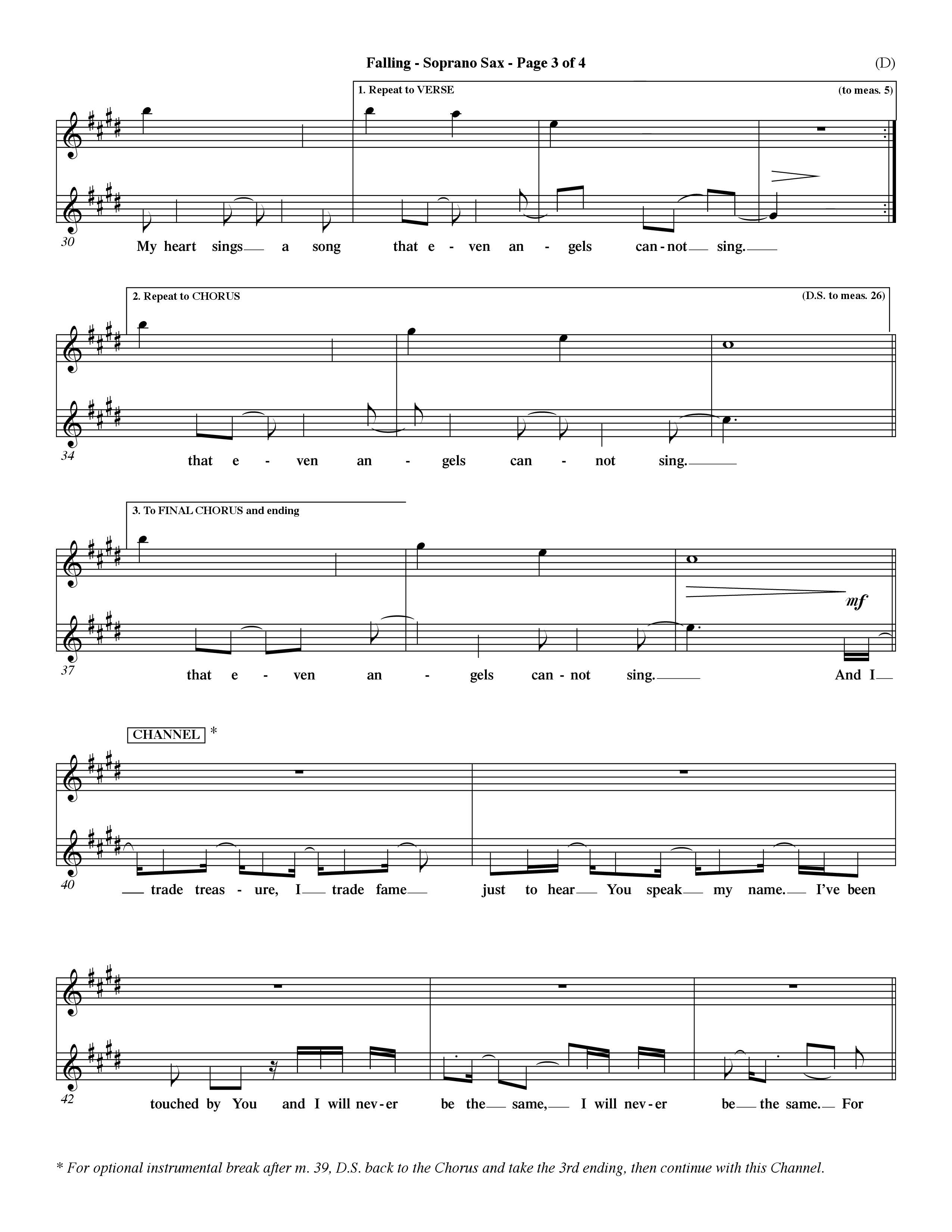 Falling (Choral Anthem SATB) Saxophone (Word Music Choral / Orch. Dave Williamson)