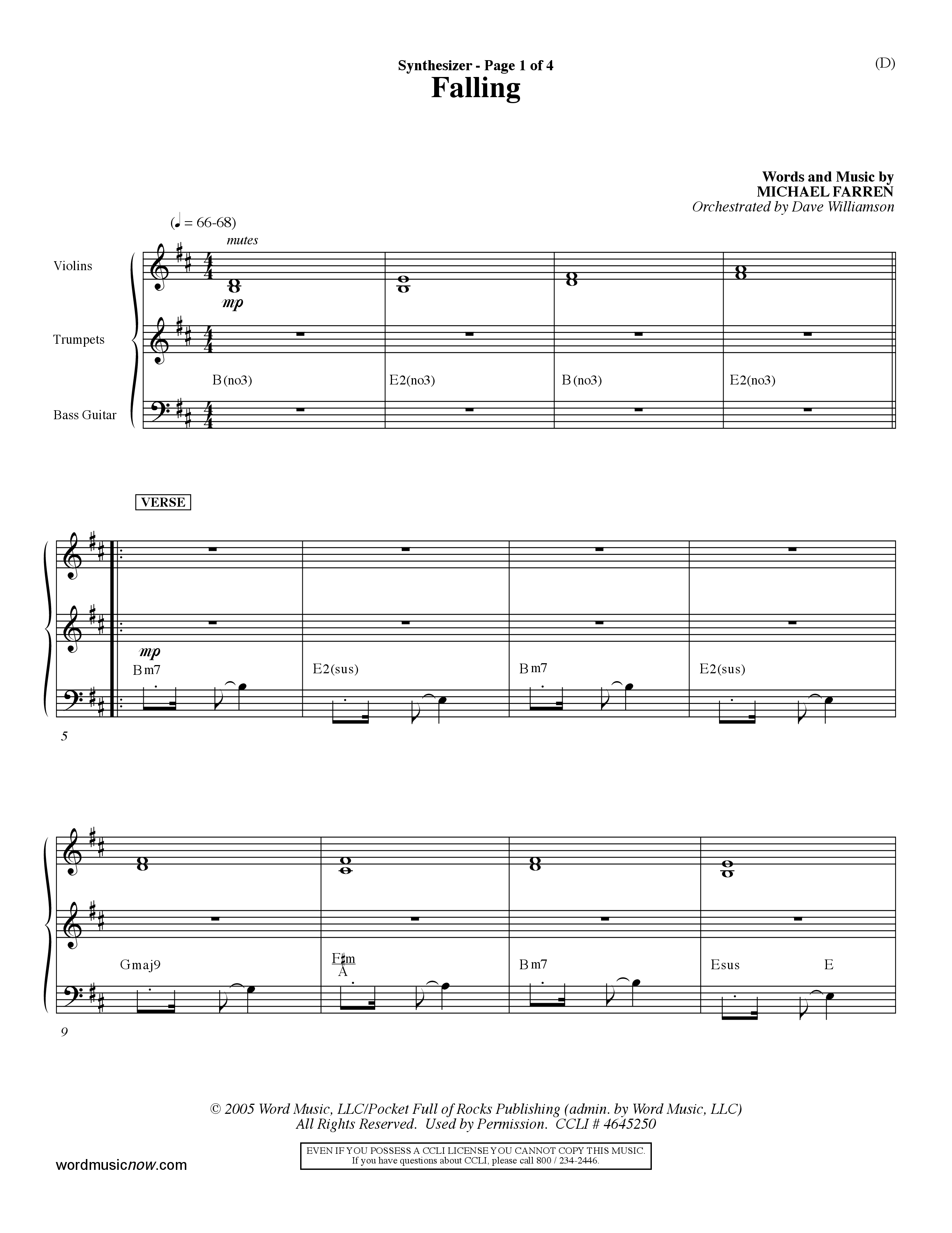 Falling (Choral Anthem SATB) Synth (Word Music Choral / Orch. Dave Williamson)