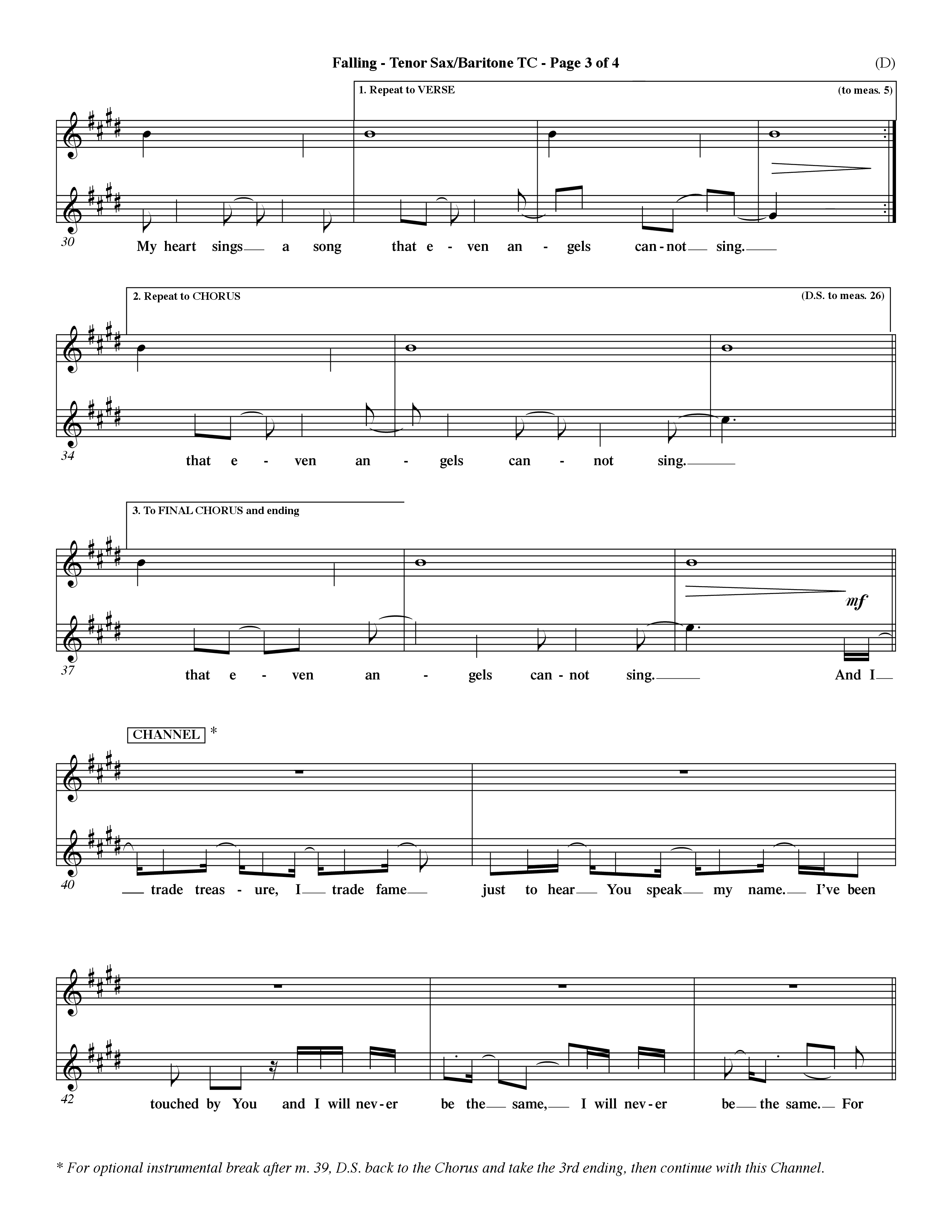 Falling (Choral Anthem SATB) Tenor Sax/Baritone T.C. (Word Music Choral / Orch. Dave Williamson)