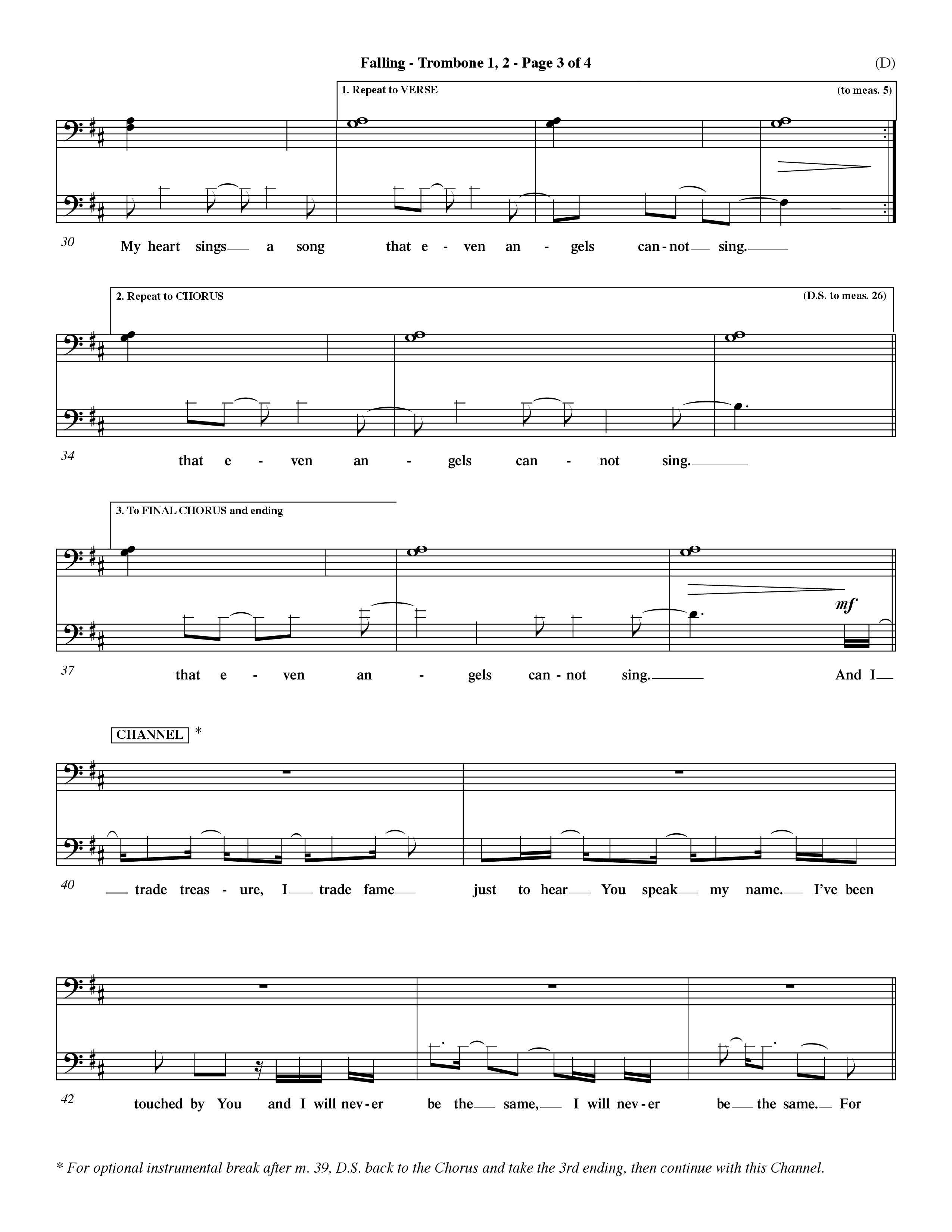 Falling (Choral Anthem SATB) Trombone 1/2 (Word Music Choral / Orch. Dave Williamson)