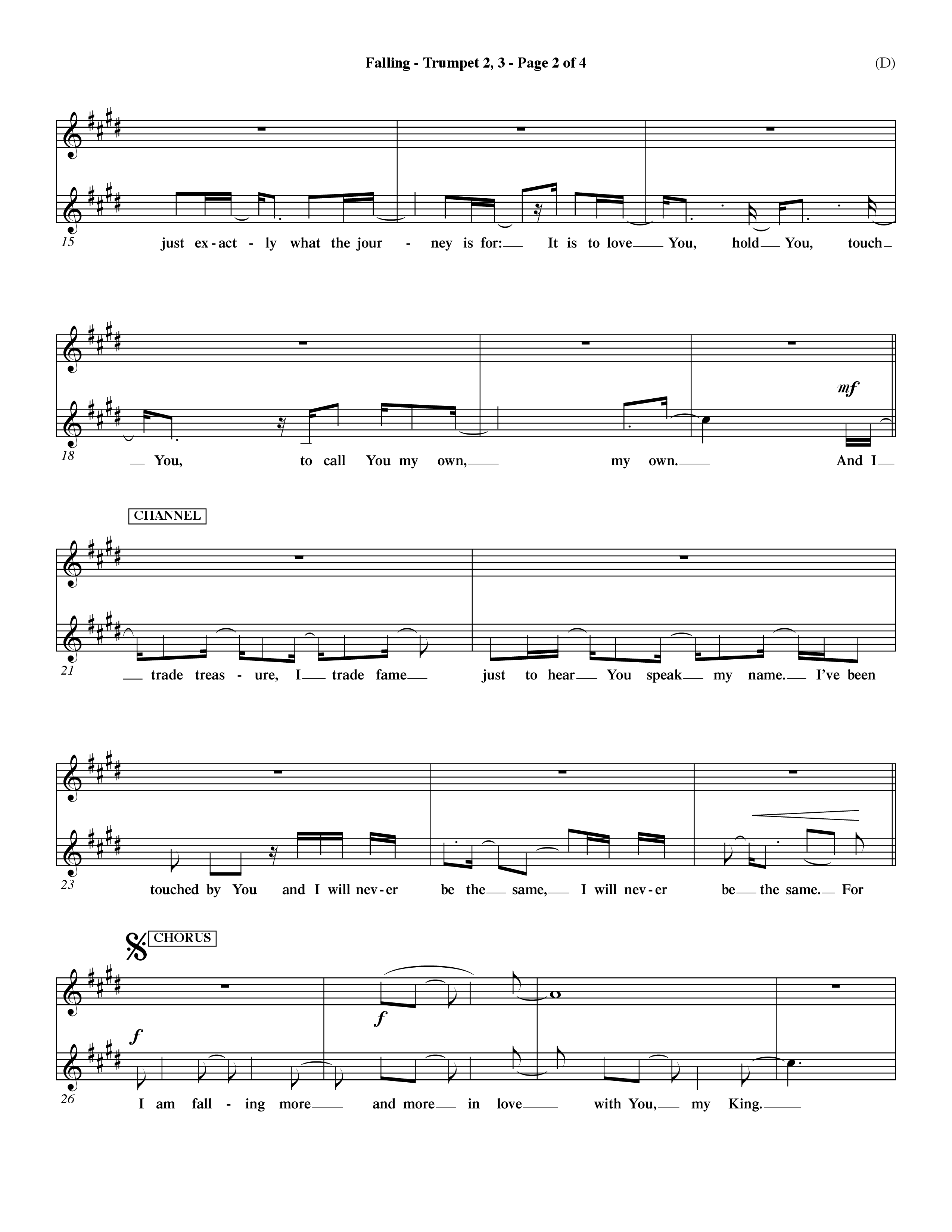Falling (Choral Anthem SATB) Trumpet 2/3 (Word Music Choral / Orch. Dave Williamson)