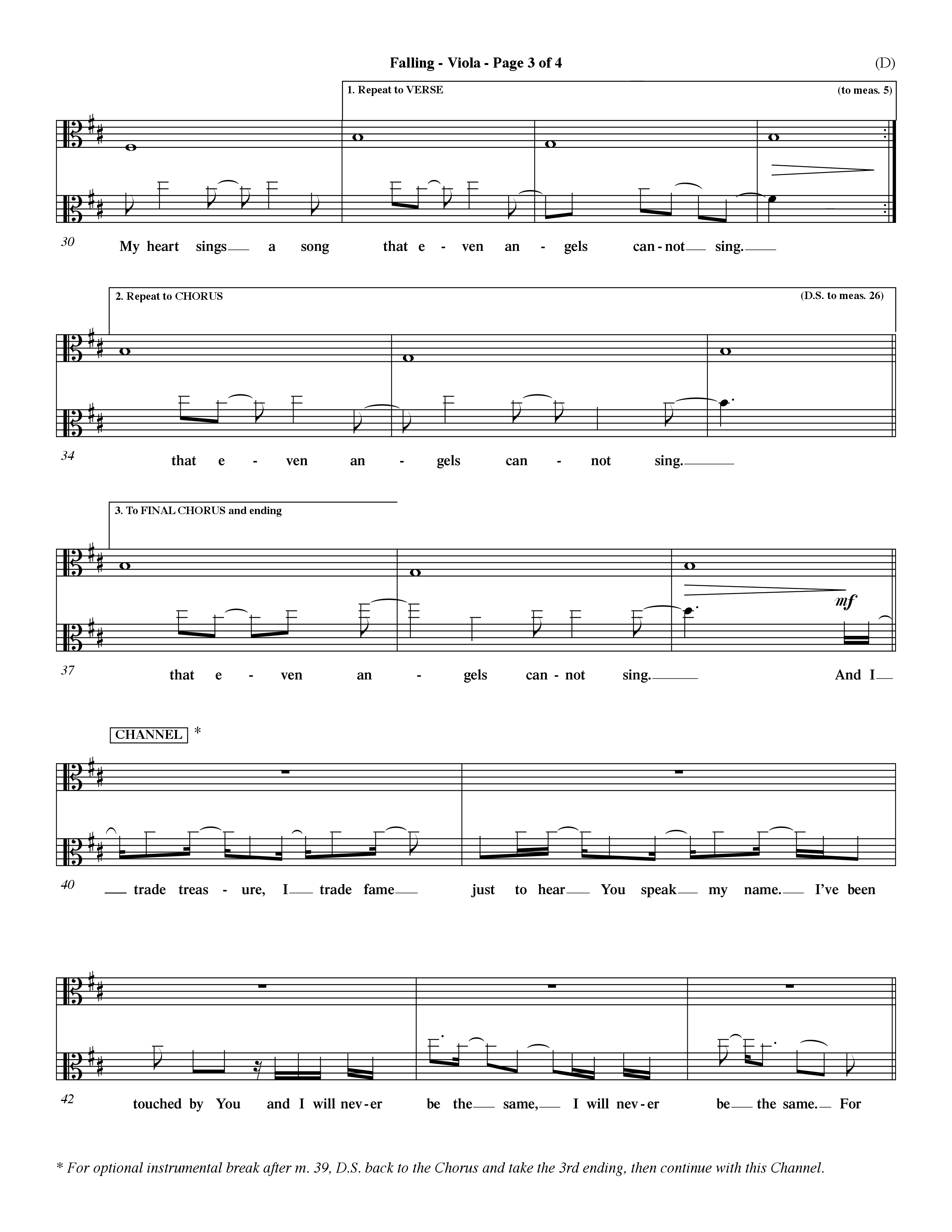 Falling (Choral Anthem SATB) Viola (Word Music Choral / Orch. Dave Williamson)