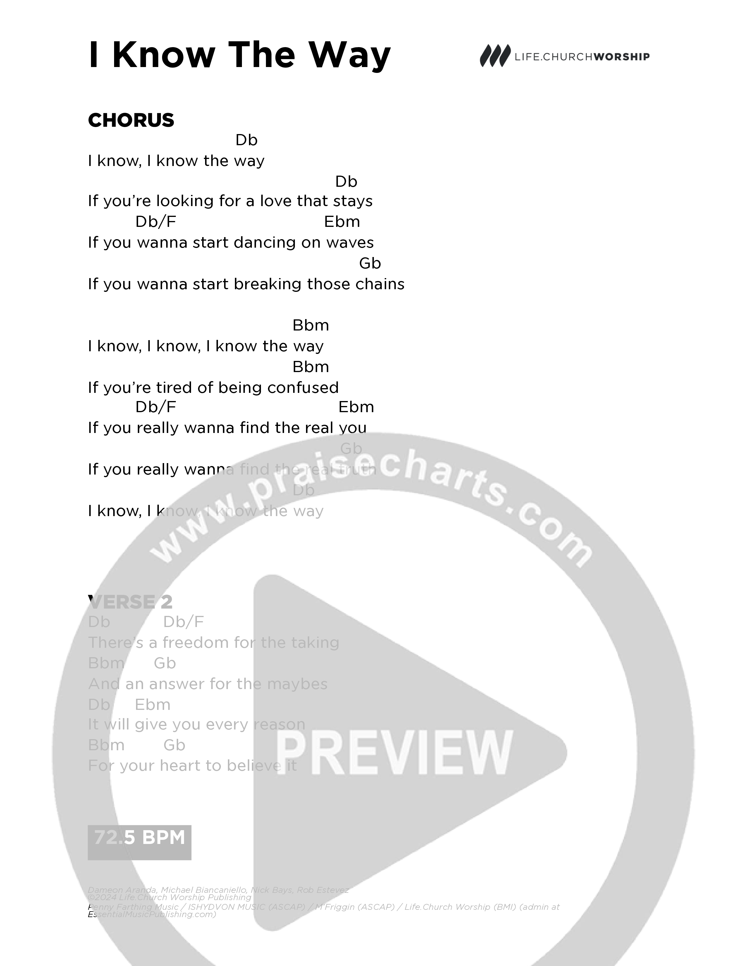 I Know The Way Chord Chart (Life.Church Worship)
