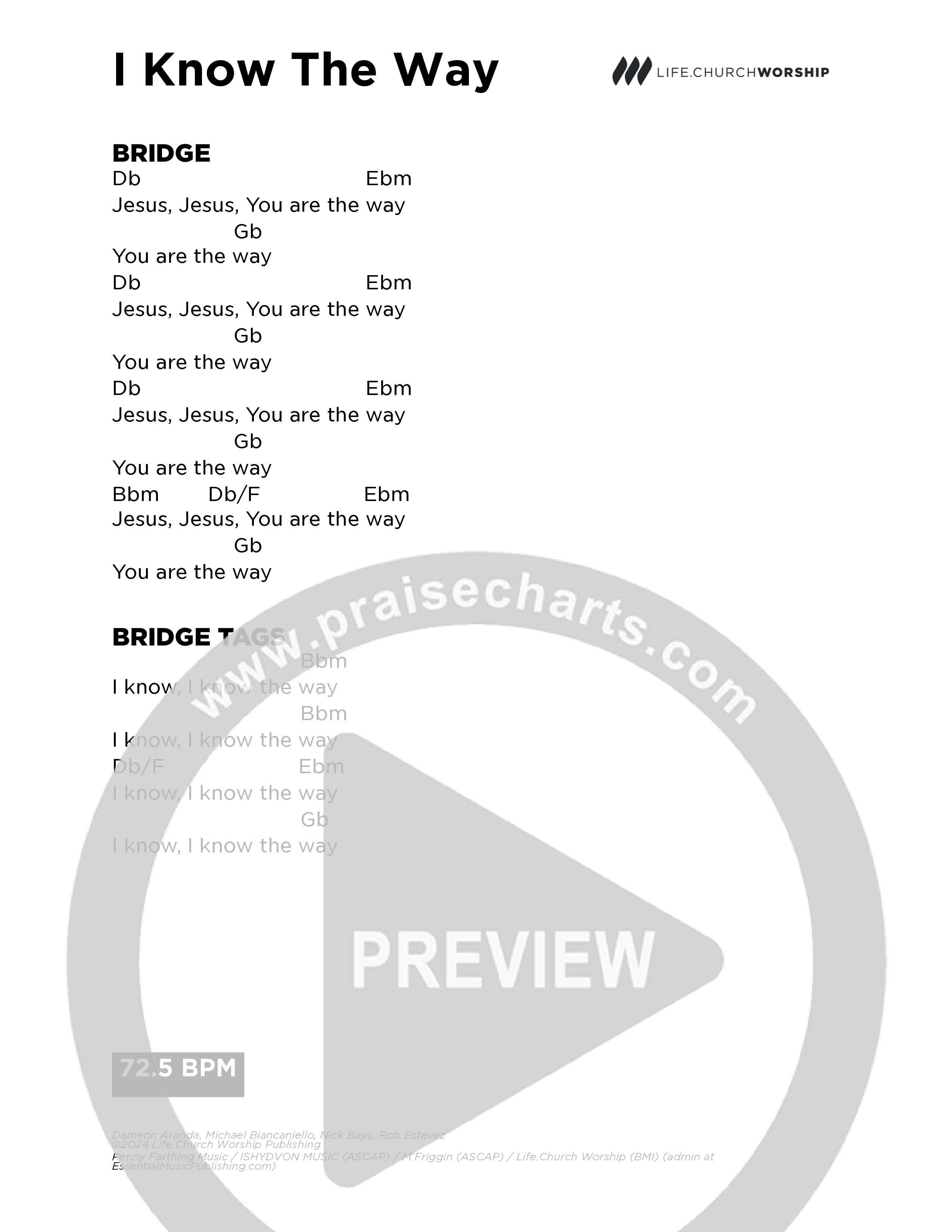 I Know The Way Chord Chart (Life.Church Worship)